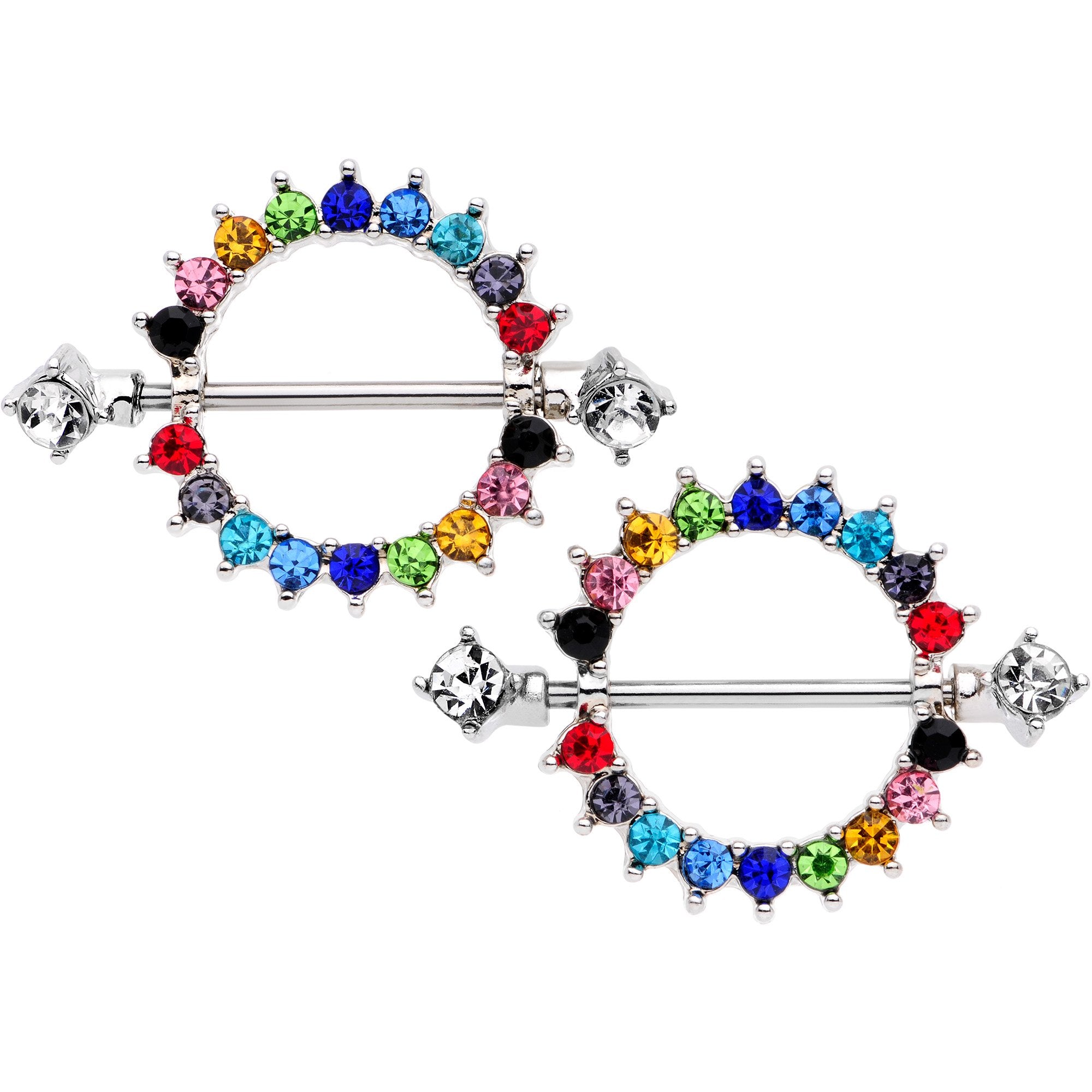 14 Gauge 9/16 Multicolor Gem Rainbow Wonderland Nipple Shield Set