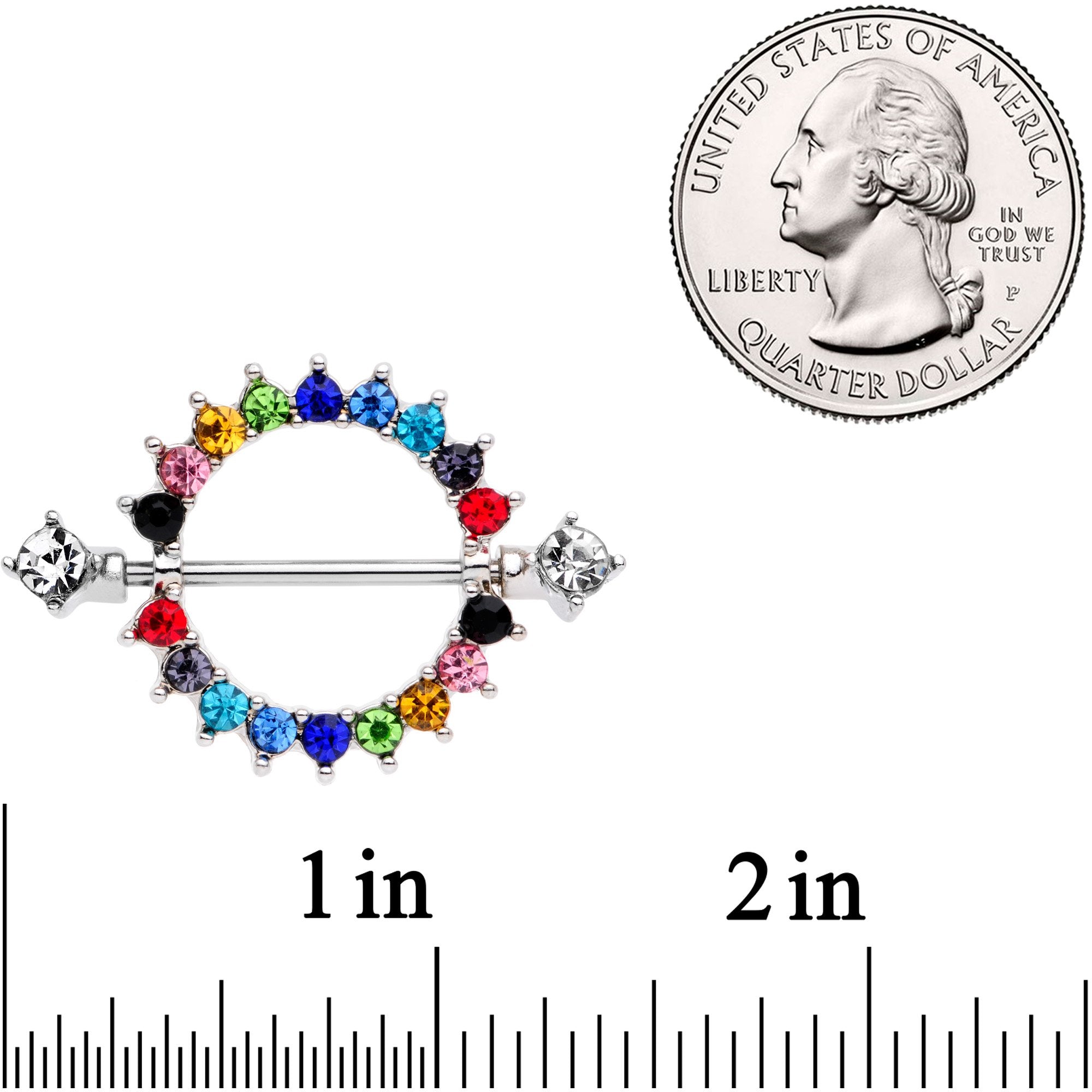 14 Gauge 9/16 Multicolor Gem Rainbow Wonderland Nipple Shield Set