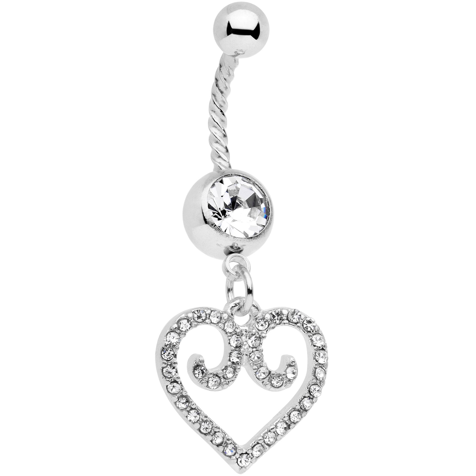 Clear Gem Regal Heart Twisted Dangle Belly Ring