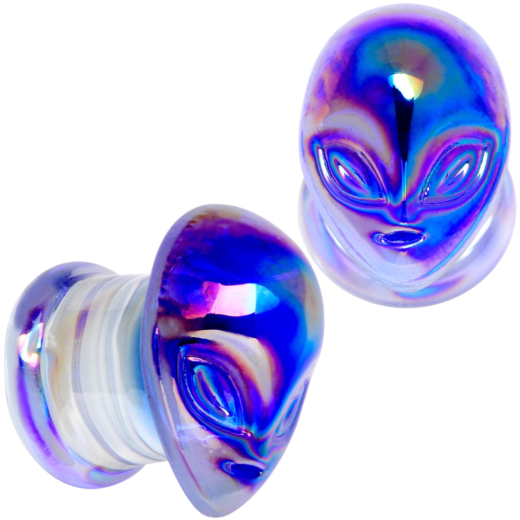 Aurora Blue Glass Outer Space Alien Double Flare Plug Set 10mm to 19mm