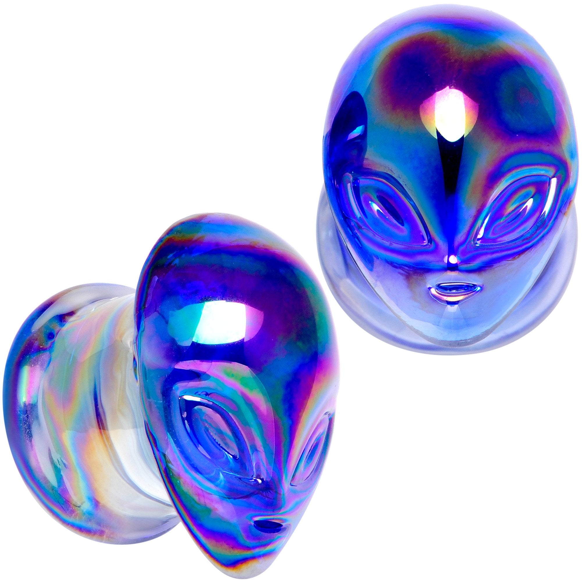 Aurora Blue Glass Outer Space Alien Double Flare Plug Set 10mm to 19mm