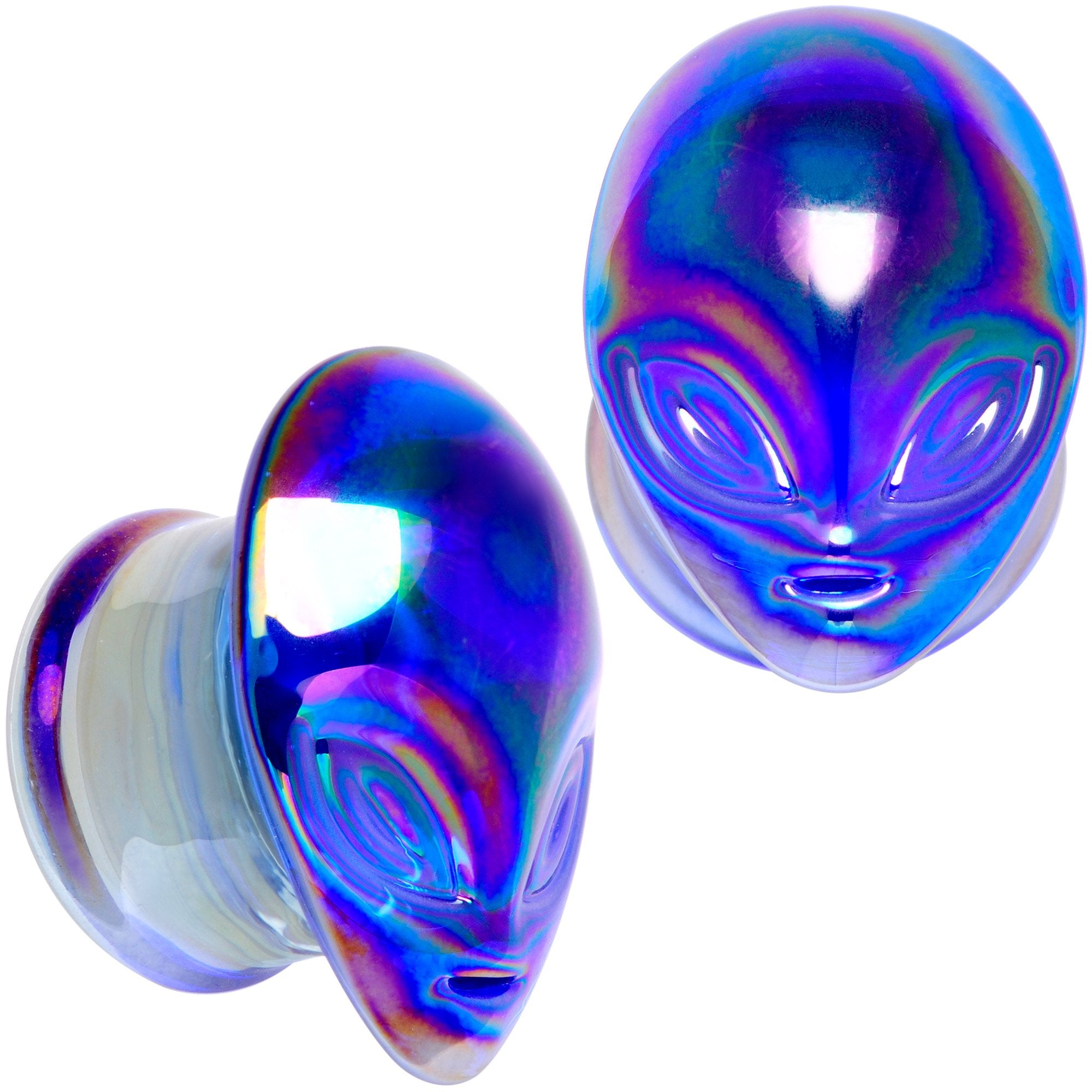 Aurora Blue Glass Outer Space Alien Double Flare Plug Set 10mm to 19mm