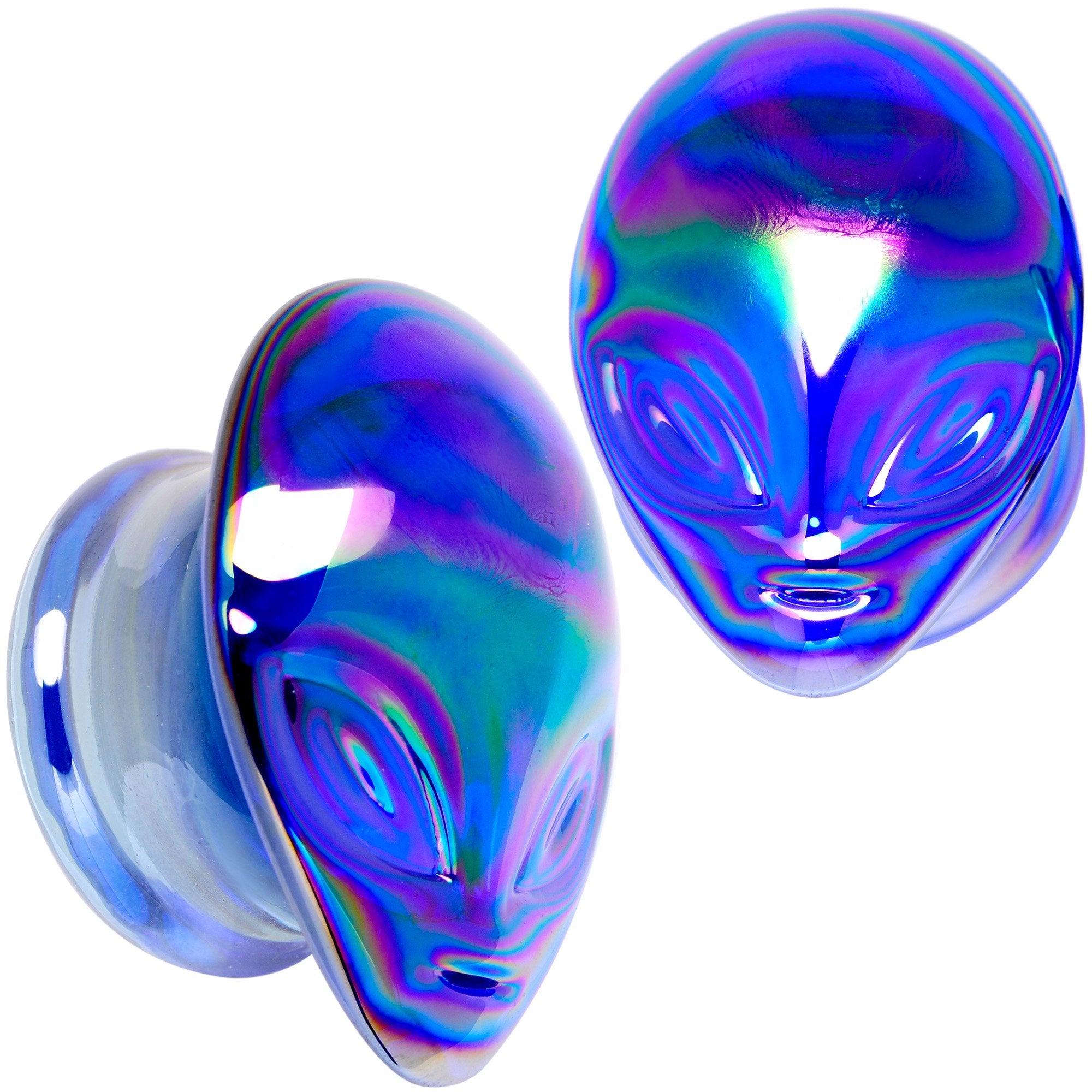 Aurora Blue Glass Outer Space Alien Double Flare Plug Set 10mm to 19mm