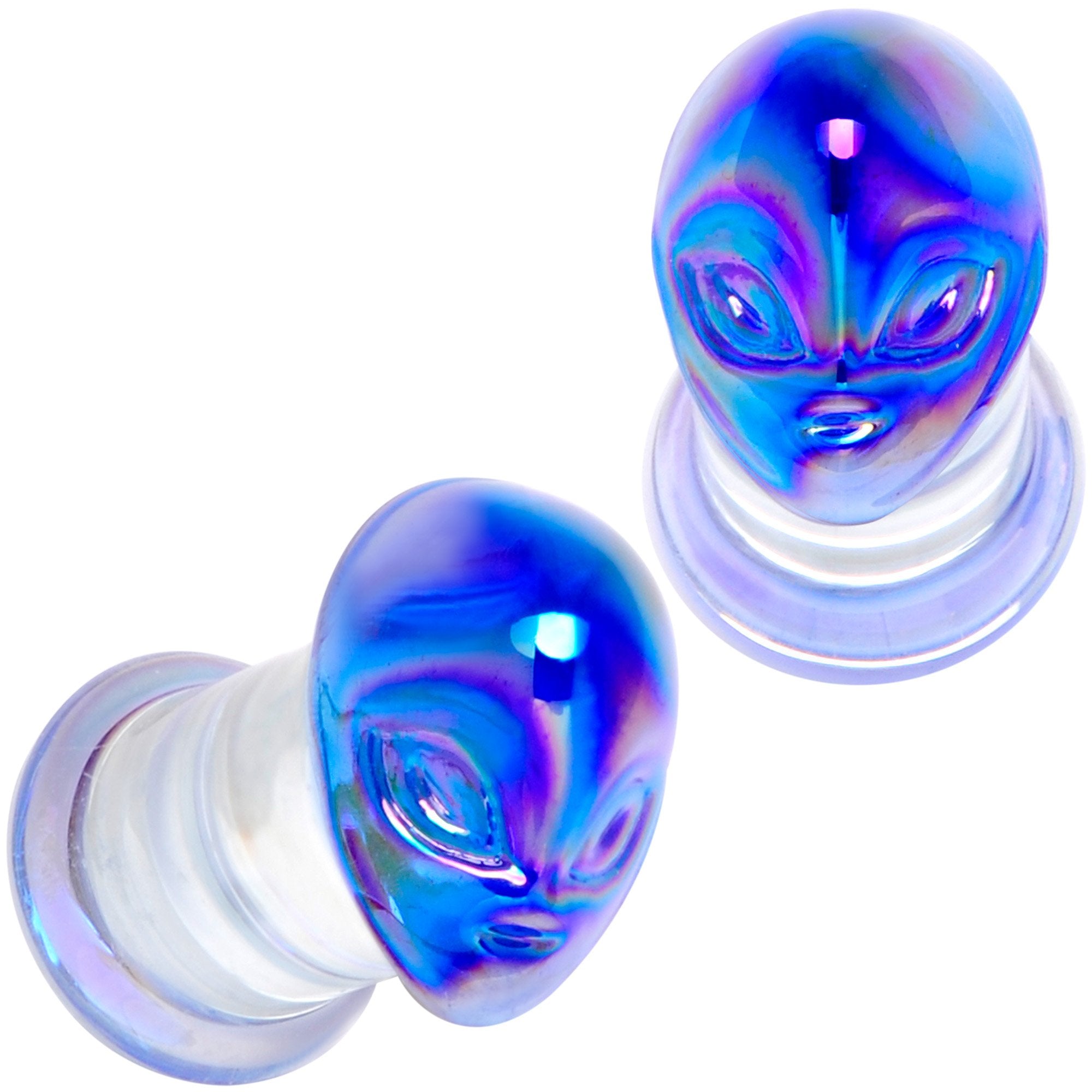 Aurora Blue Glass Outer Space Alien Double Flare Plug Set 10mm to 19mm