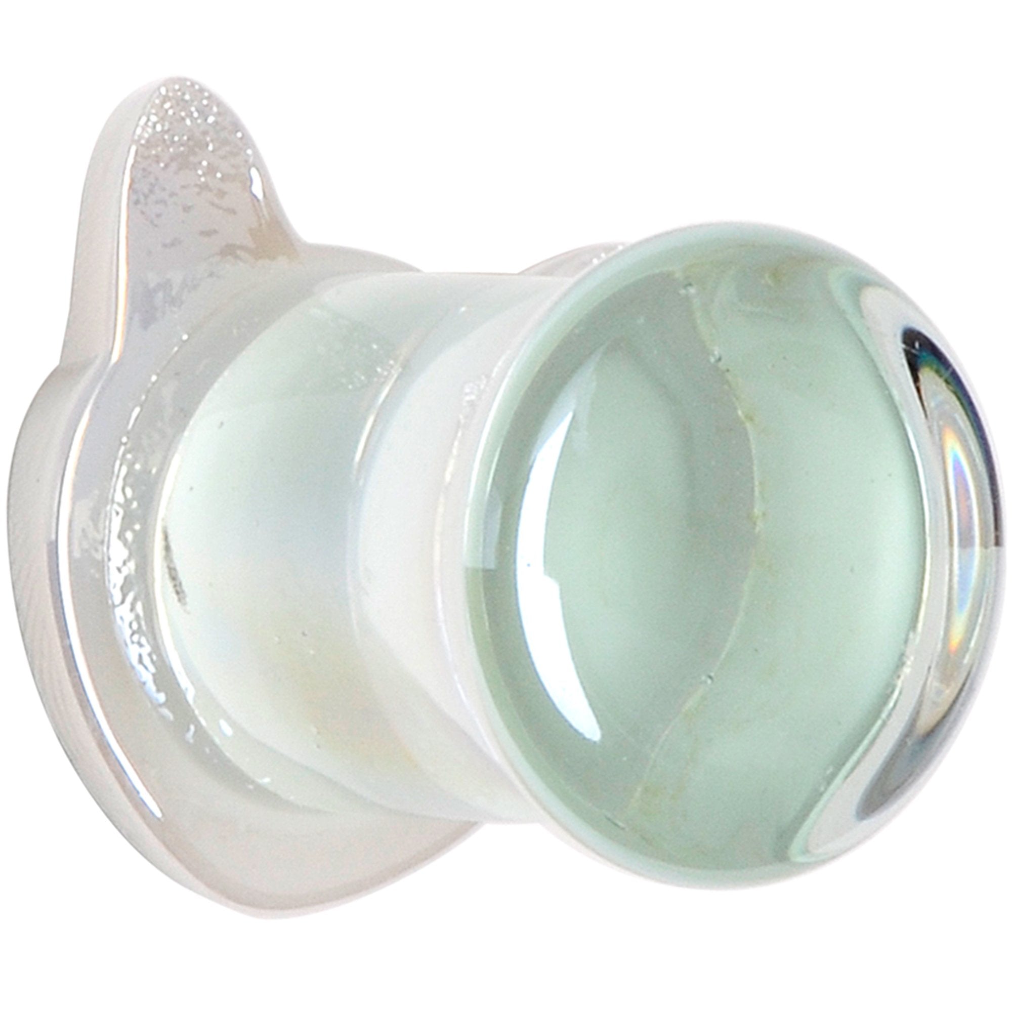 Aurora White Glass Double Flare Kitty Cat Plug Set 6mm to 25mm