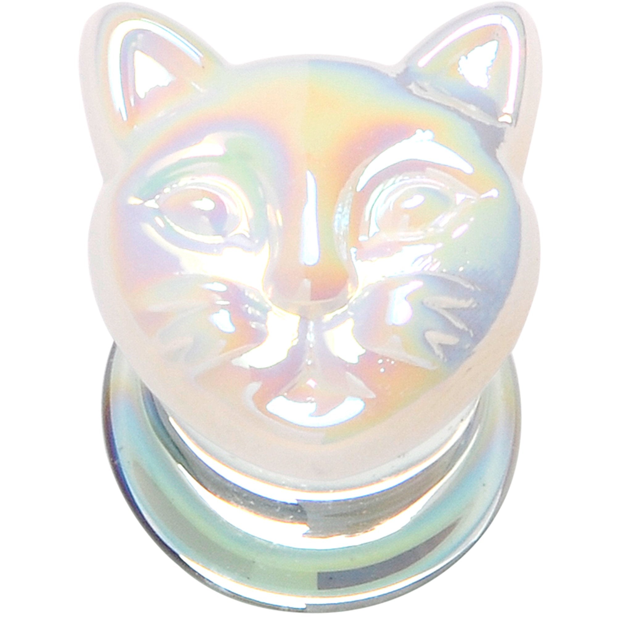 Aurora White Glass Double Flare Kitty Cat Plug Set 6mm to 25mm