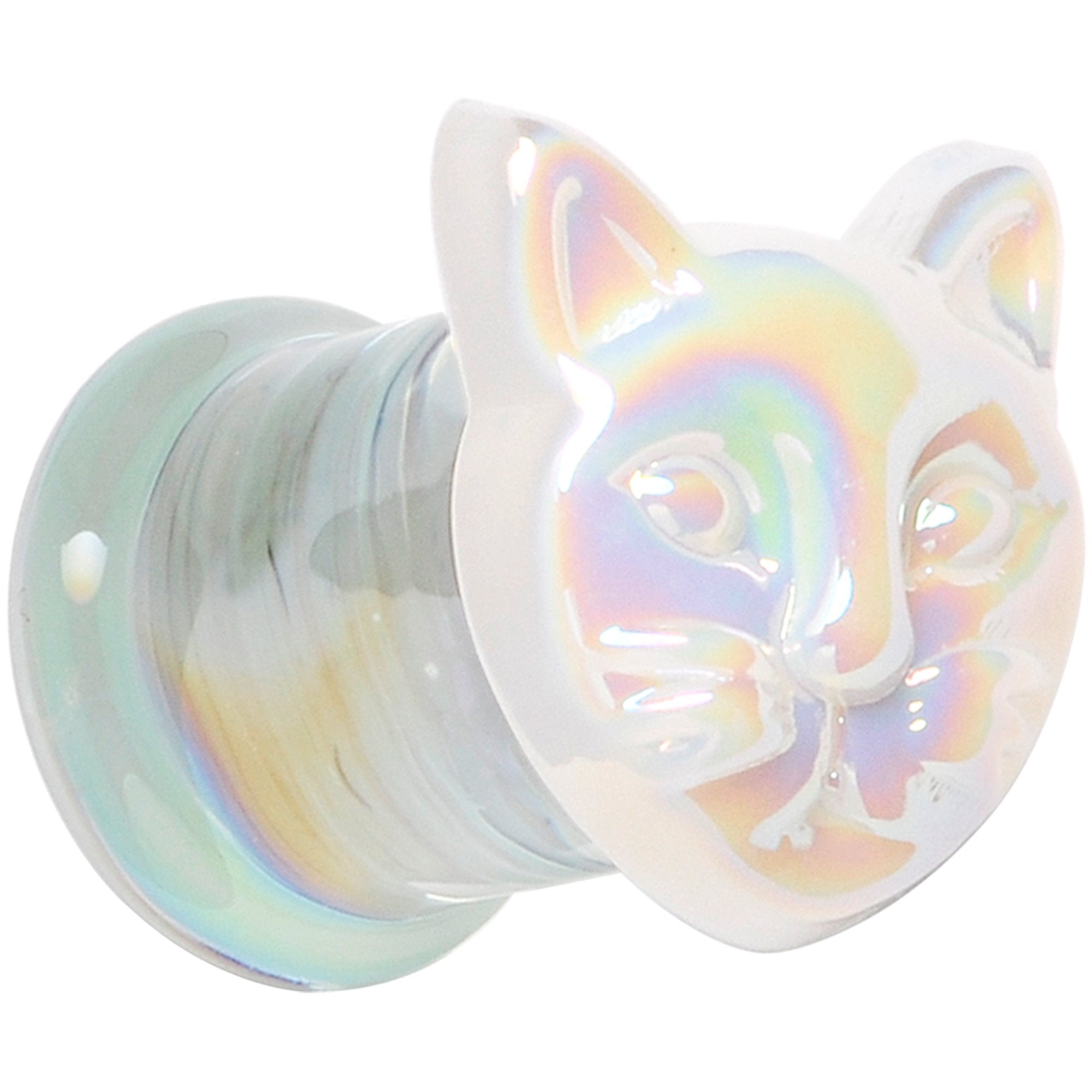 Aurora White Glass Double Flare Kitty Cat Plug Set 6mm to 25mm