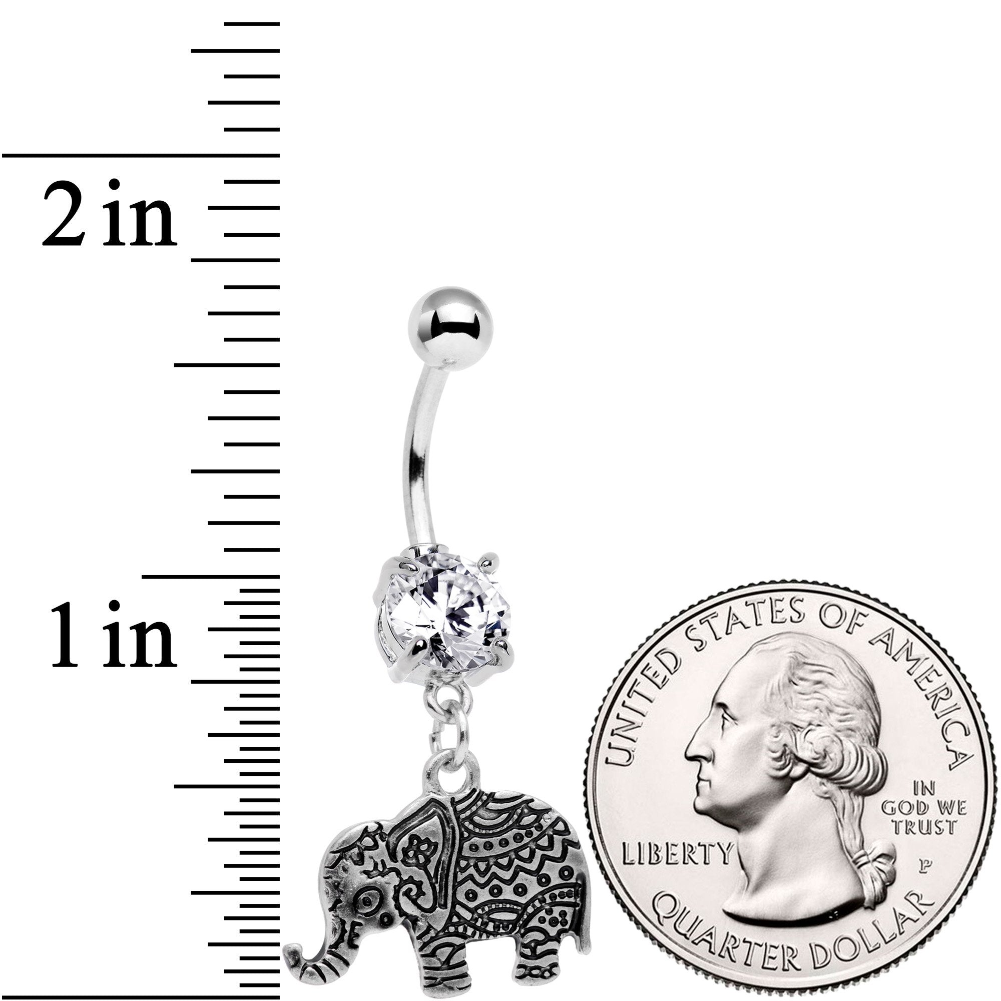 Clear CZ Gem Baroque Geometric Designs Elephant Dangle Belly Ring