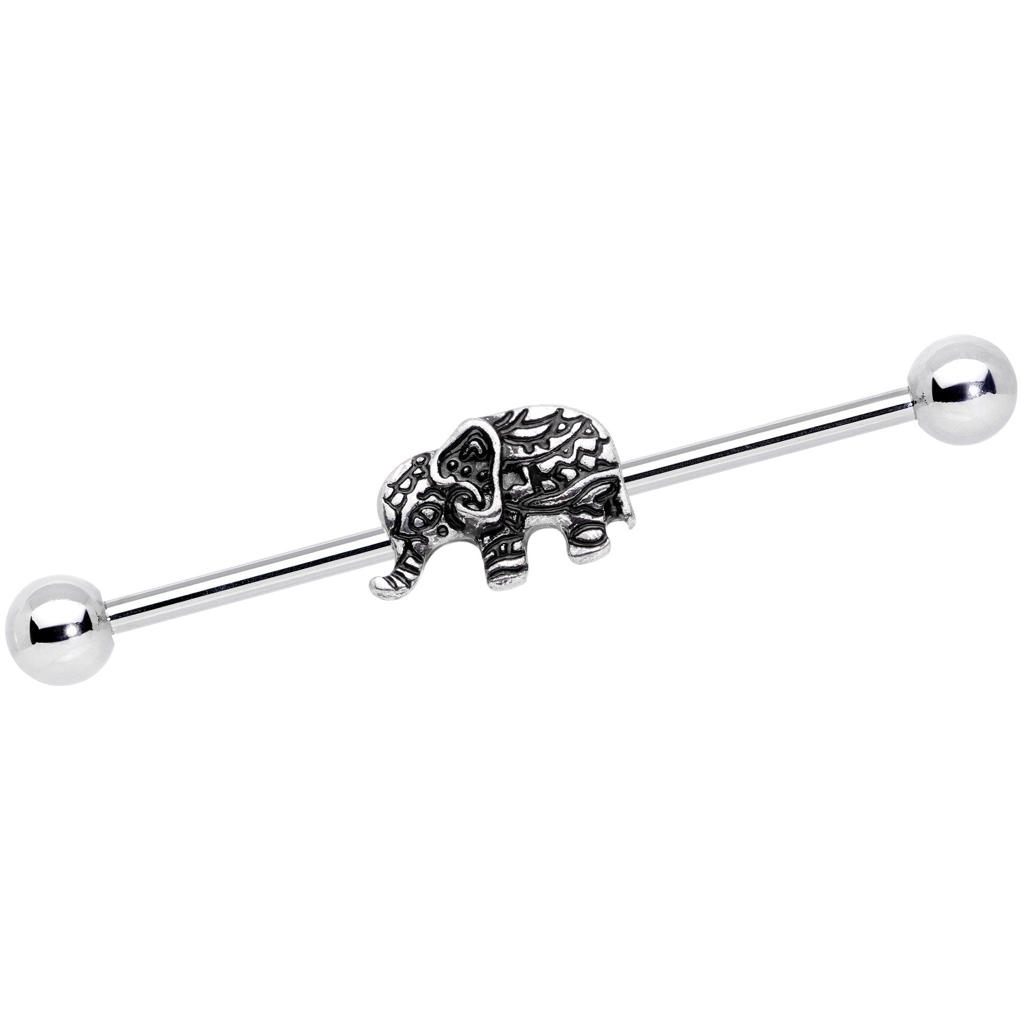 14 Gauge Geometric Engraving Elephant Industrial Barbell 38mm