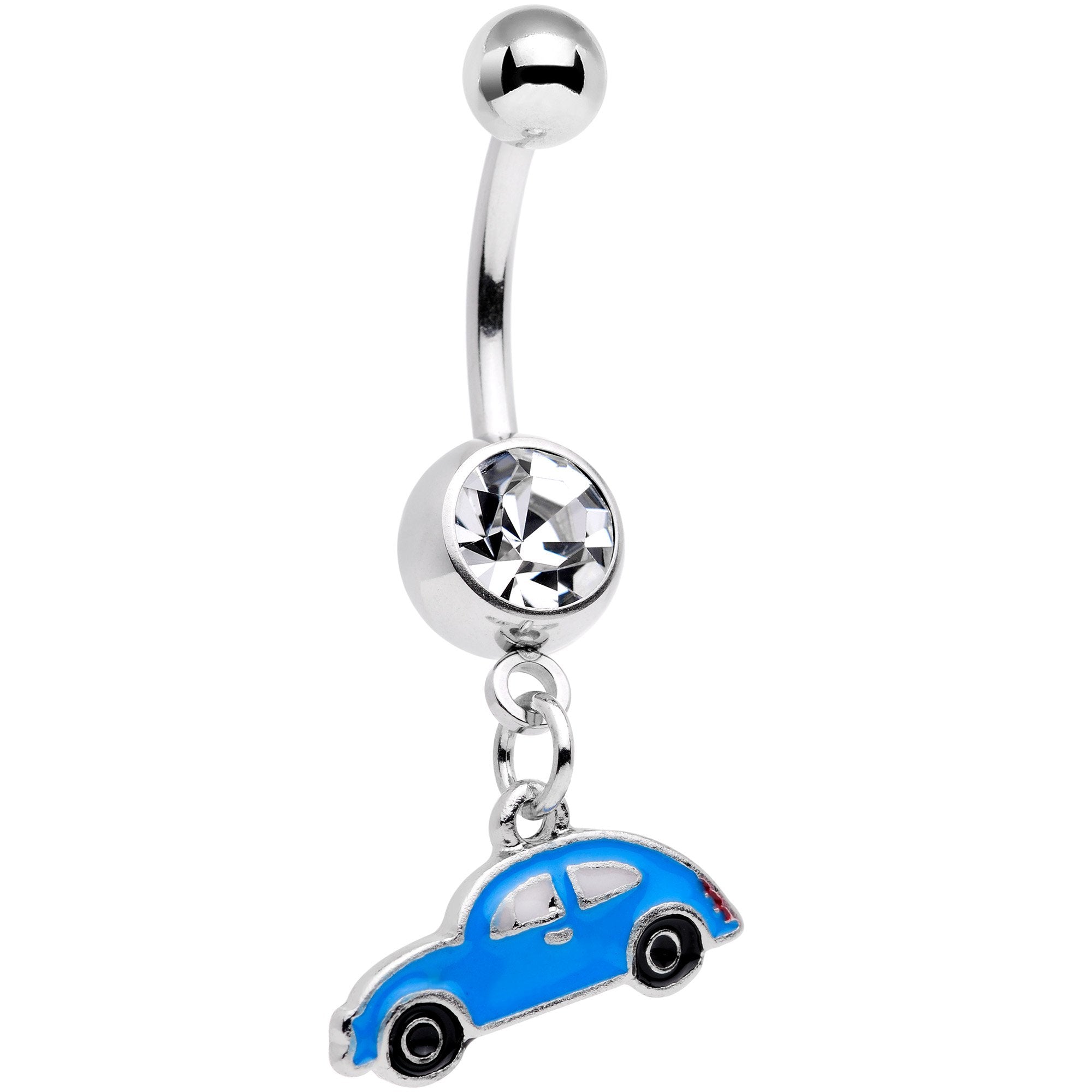 Clear Gem Little Blue Buggy Dangle Belly Ring