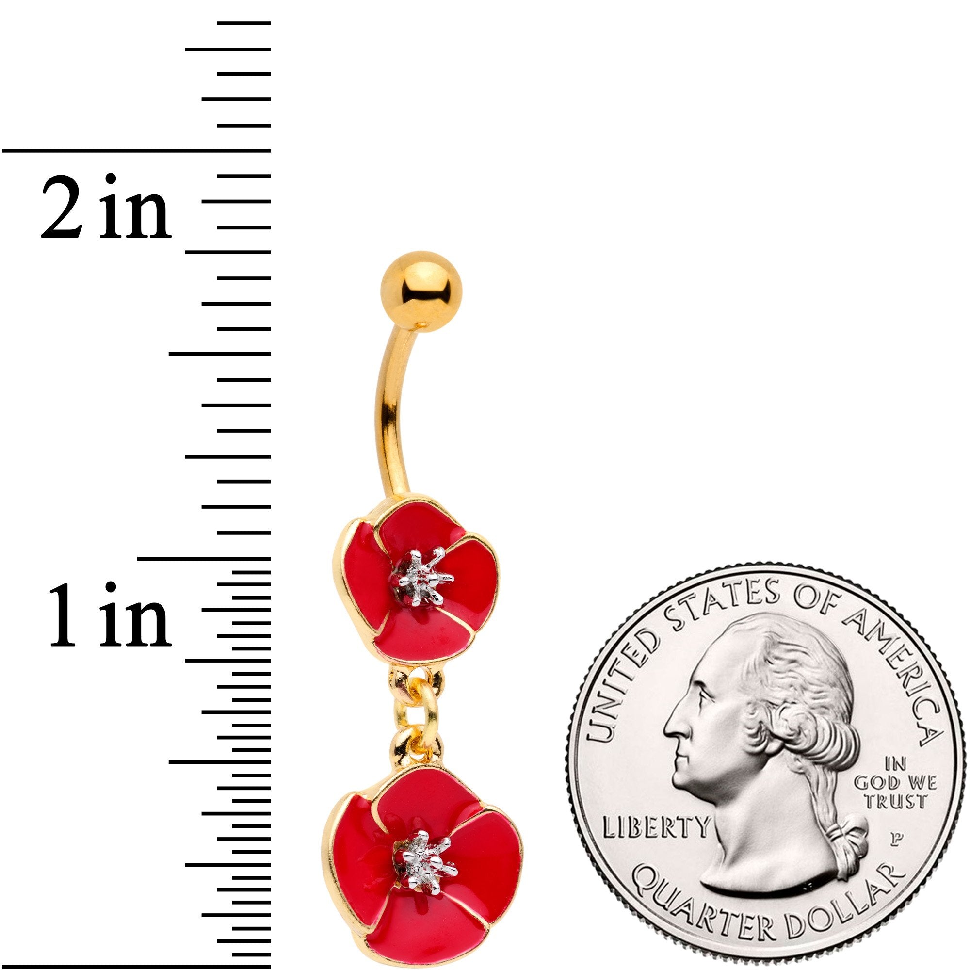 Gold Tone Fashionable Red Flower Chain Dangle Belly Ring