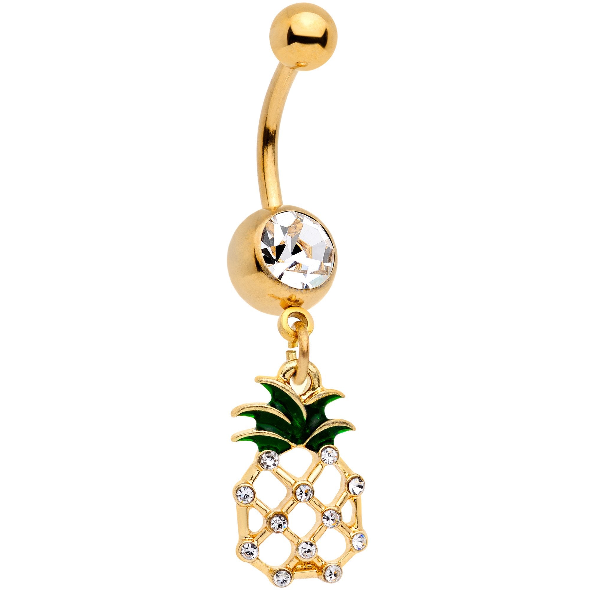 Clear Gem Gold Tone Tropical Treat Pineapple Dangle Belly Ring