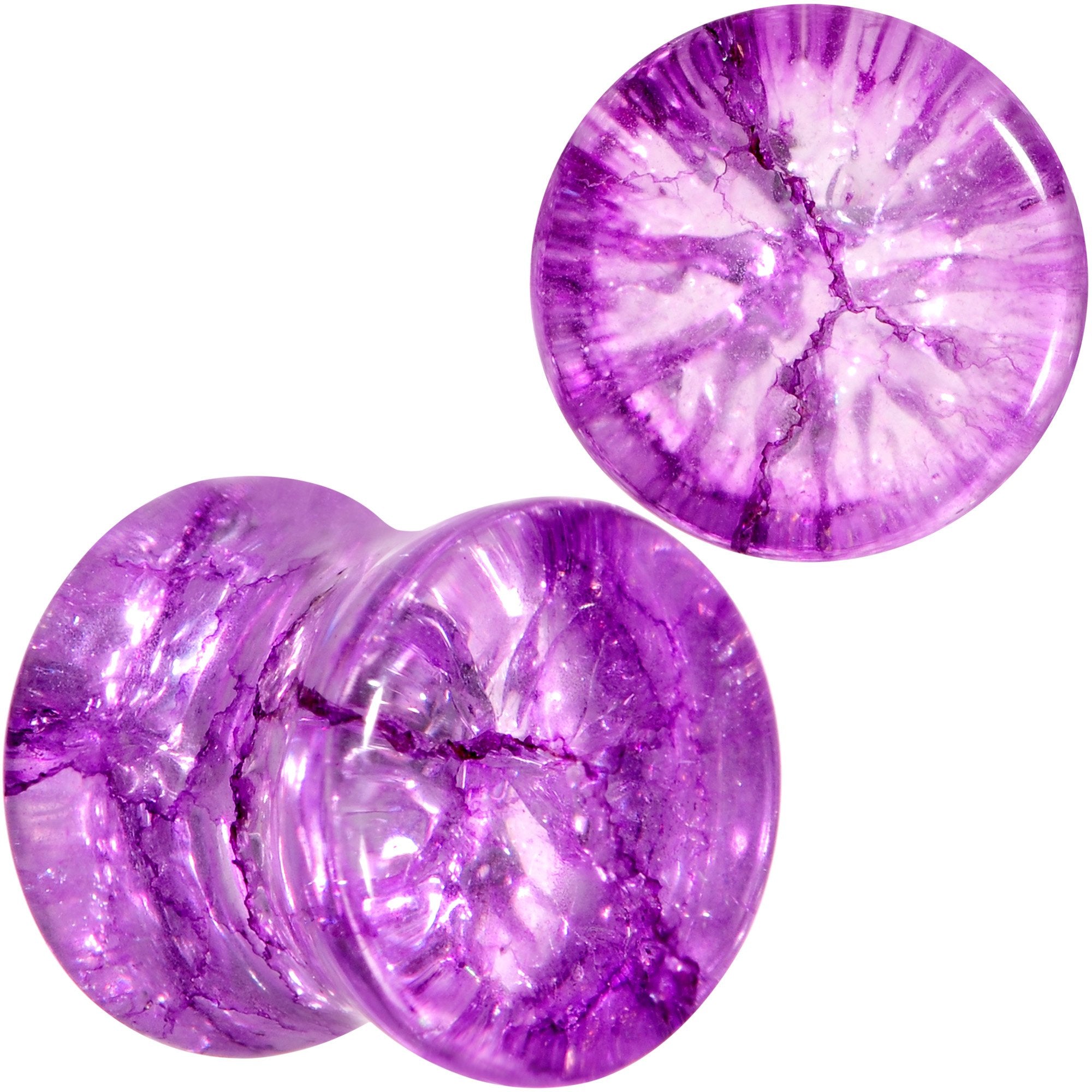 Cosmic Violet Shattered Glass Saddle Plug Set 6mm to 16mm