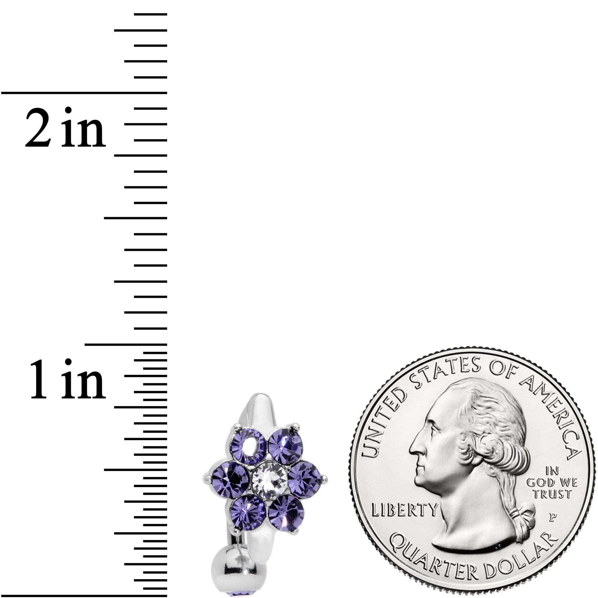 Purple Clear CZ Gem Pretty Posy Flower Top Mount Belly Ring