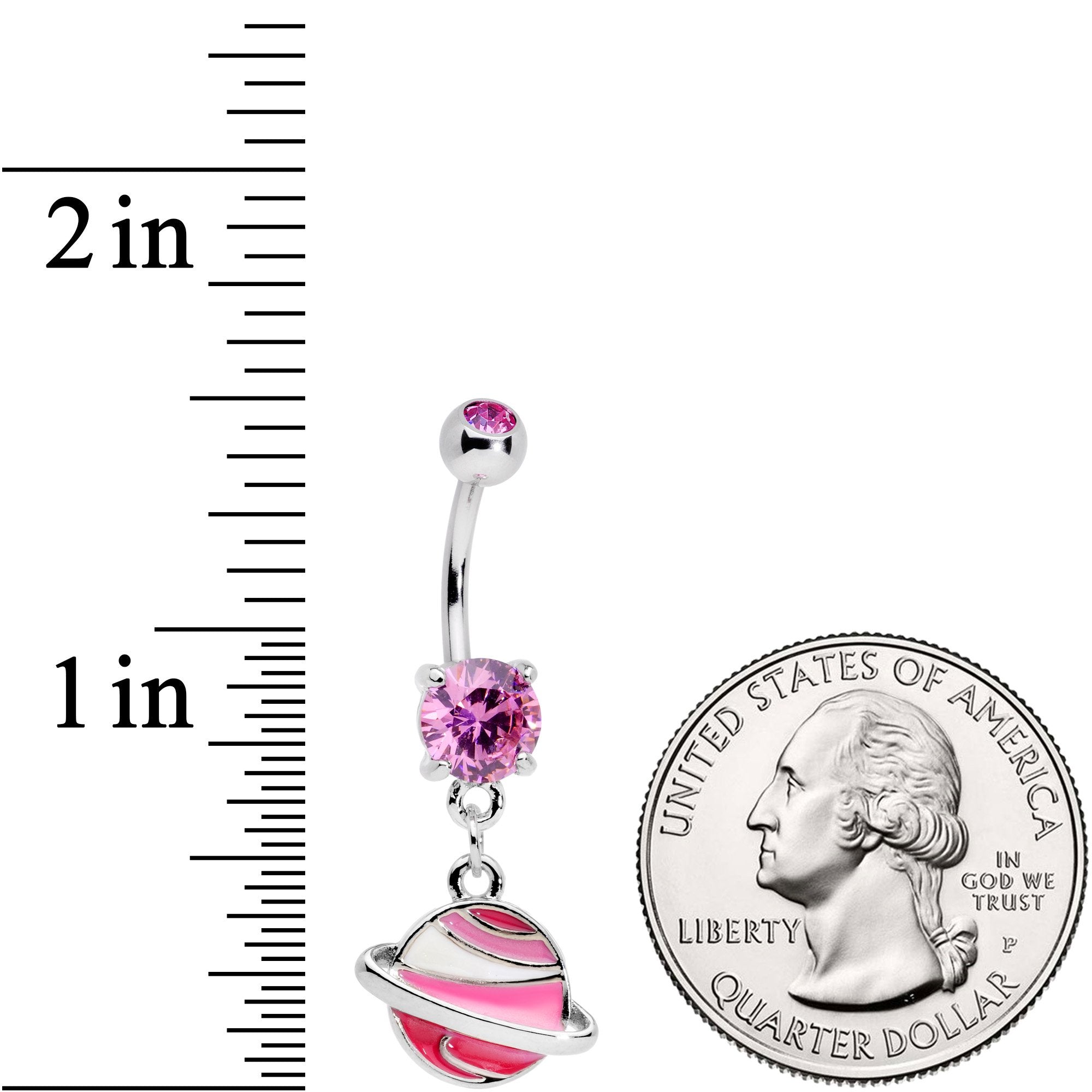 Pink Gem Rings Of Saturn Dangle Belly Ring