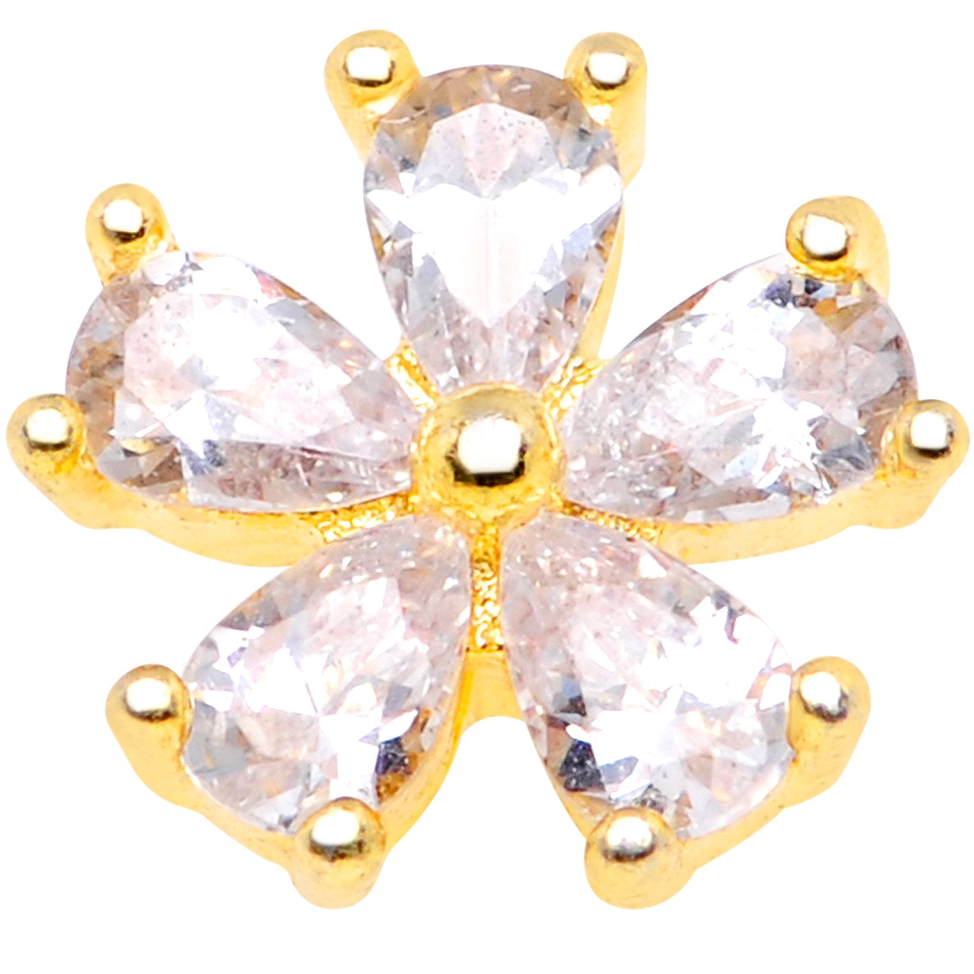 14 Gauge Clear CZ Gem Lovely Bloom Gold Tone Dermal Anchor Top