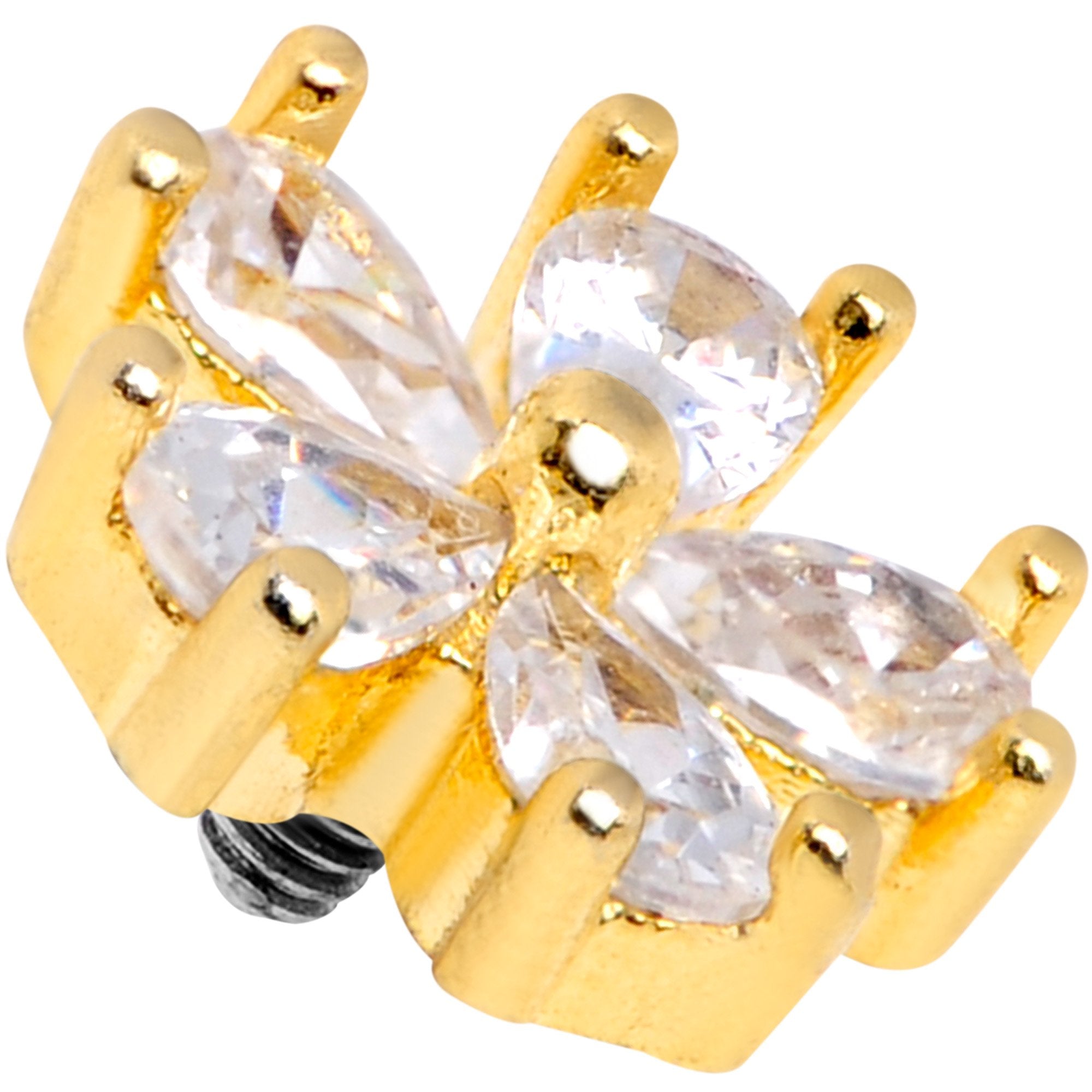 14 Gauge Clear CZ Gem Lovely Bloom Gold Tone Dermal Anchor Top