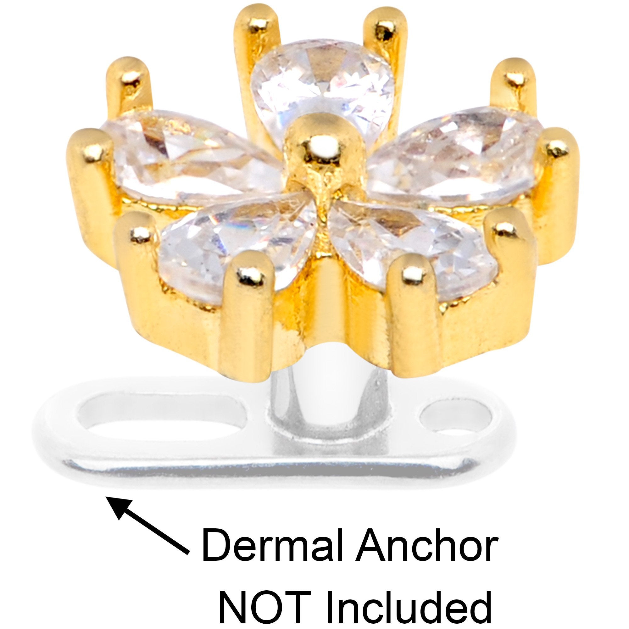 14 Gauge Clear CZ Gem Lovely Bloom Gold Tone Dermal Anchor Top