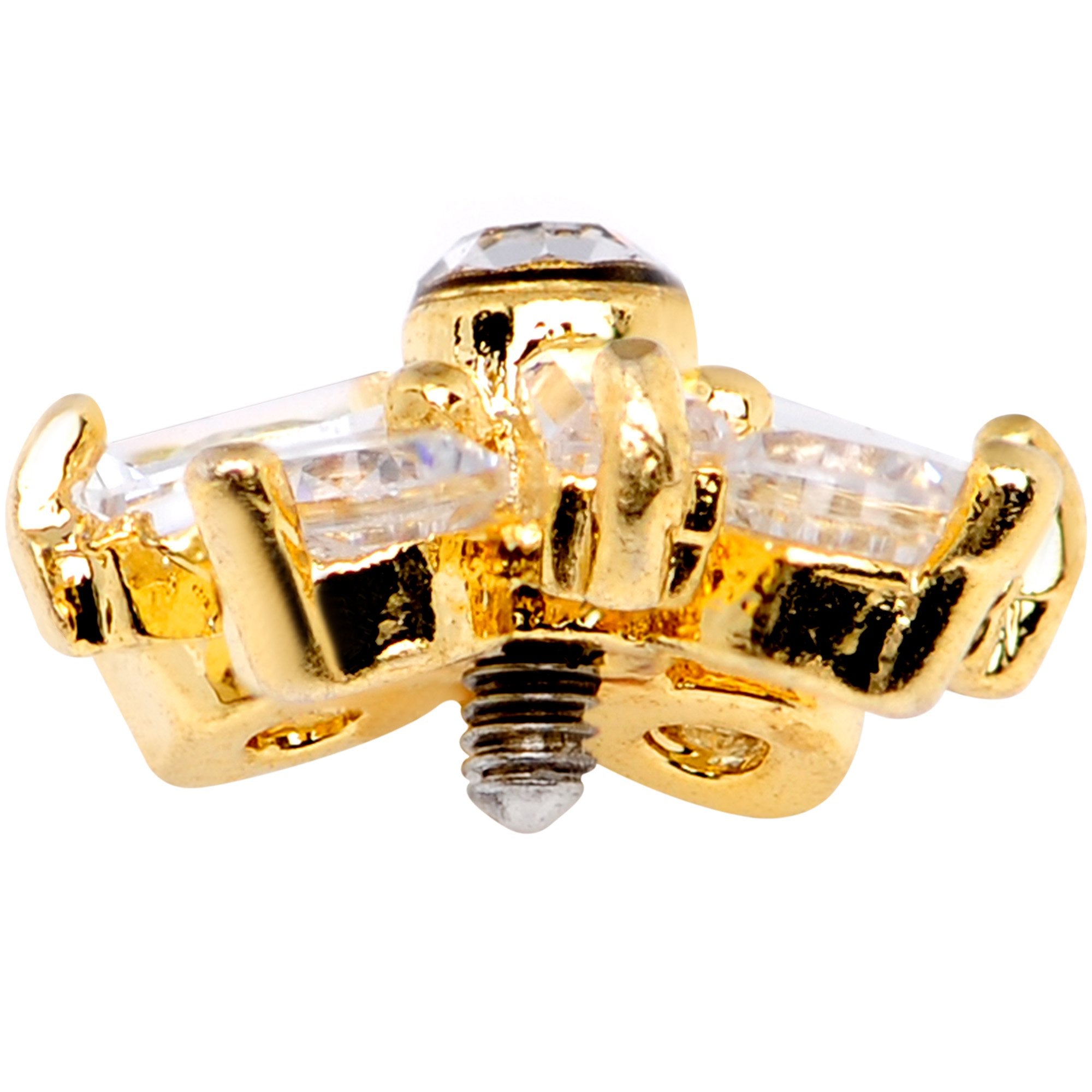 14 Gauge Clear CZ Gem Ice Princess Gold Tone Dermal Anchor Top