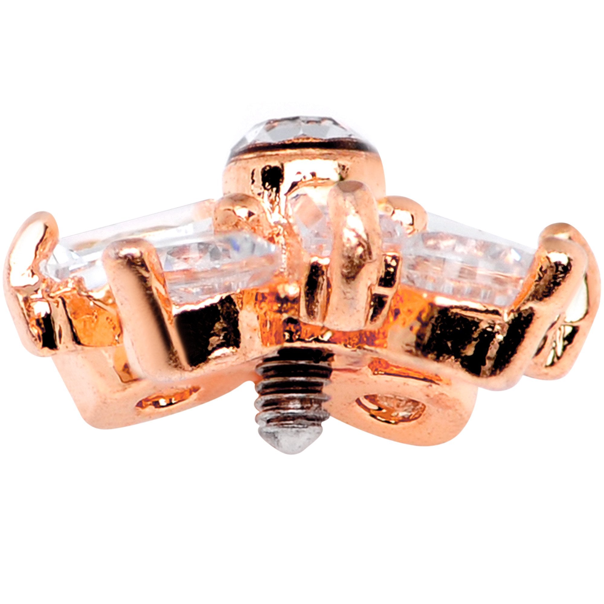 14 Gauge Clear CZ Gem Ice Princess Rose Gold Tone Dermal Anchor Top