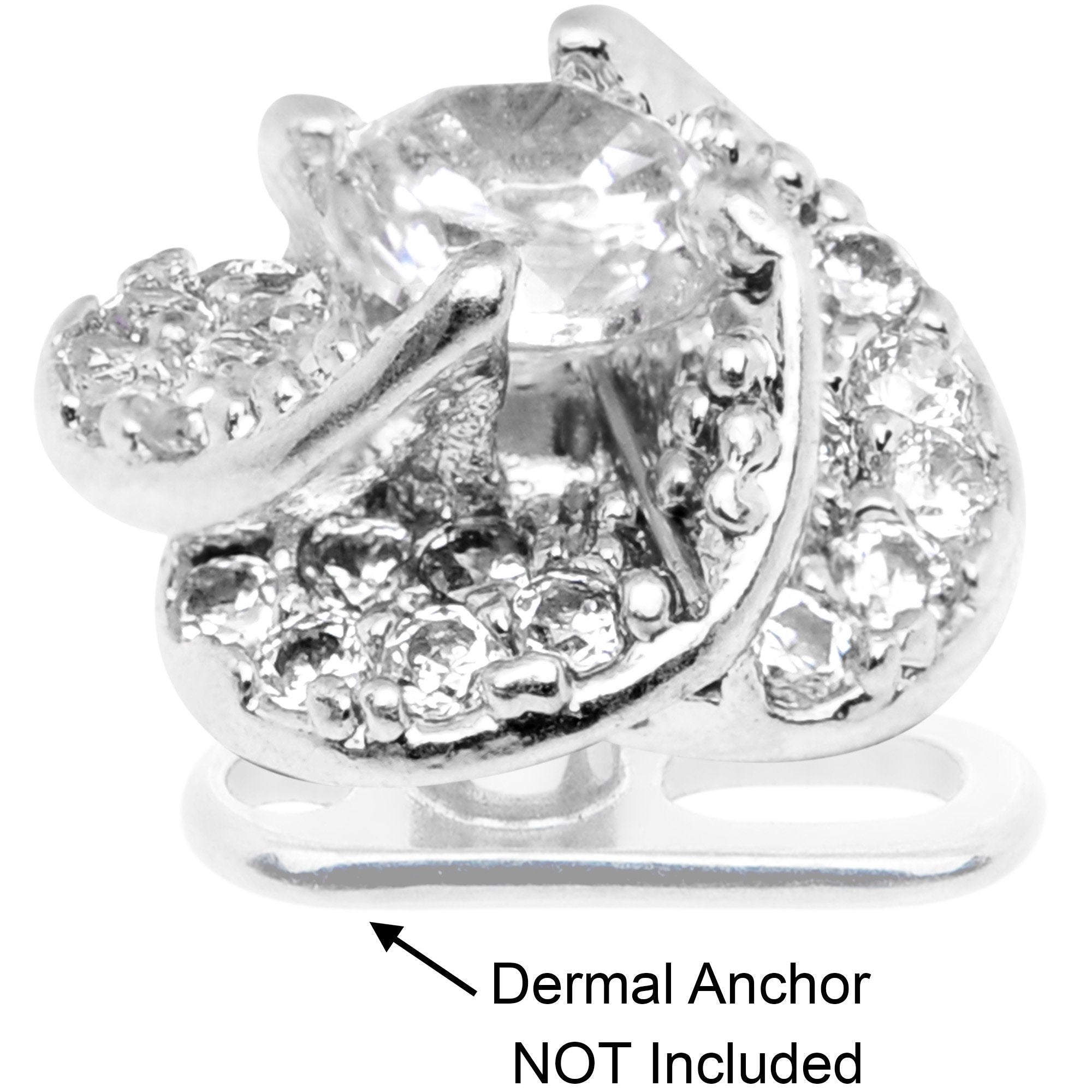 14 Gauge Clear CZ Gem Roses Romance Dermal Anchor Top