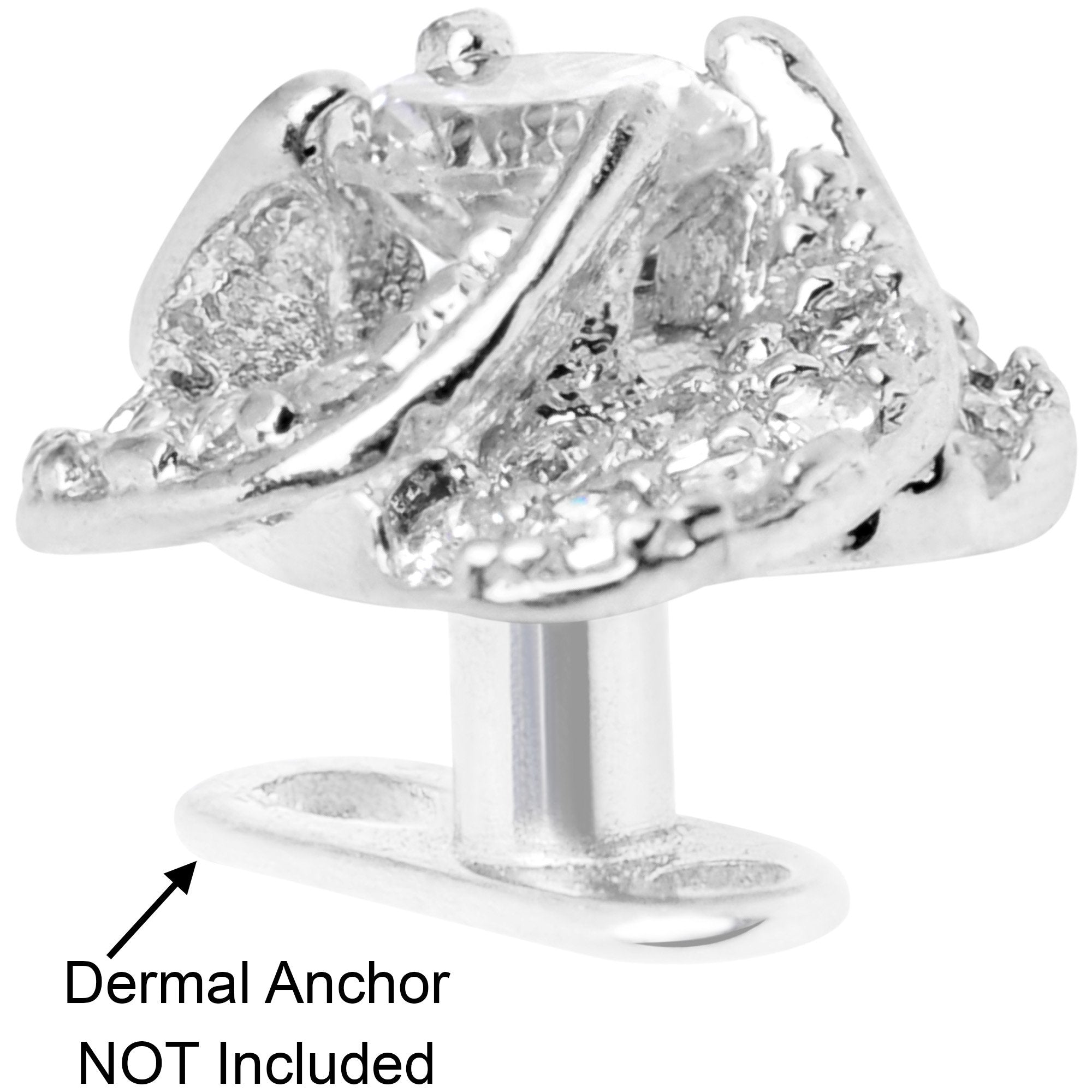 14 Gauge Clear CZ Gem Roses Romance Dermal Anchor Top