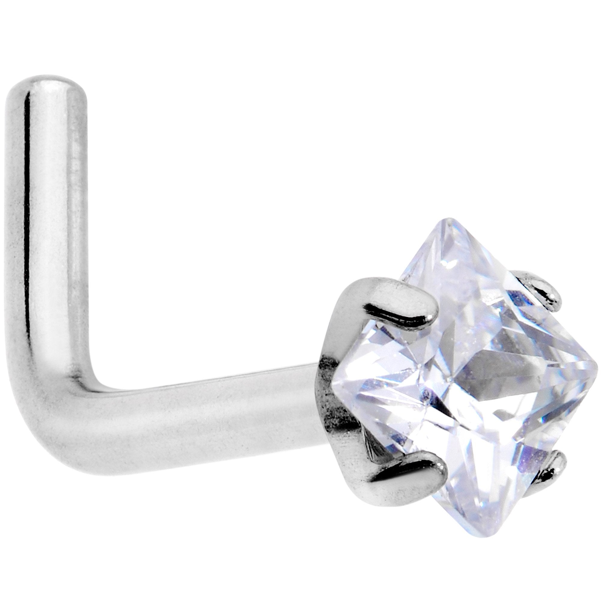 18 Gauge Clear 3mm CZ Gem Grade 23 Titanium Rhombus L Shaped Nose Ring