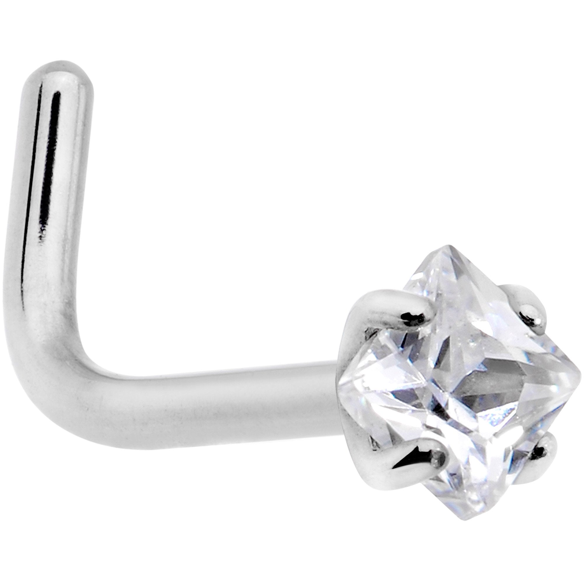 20 Gauge Clear 2mm CZ Gem Grade 23 Titanium Rhombus L Shaped Nose Ring