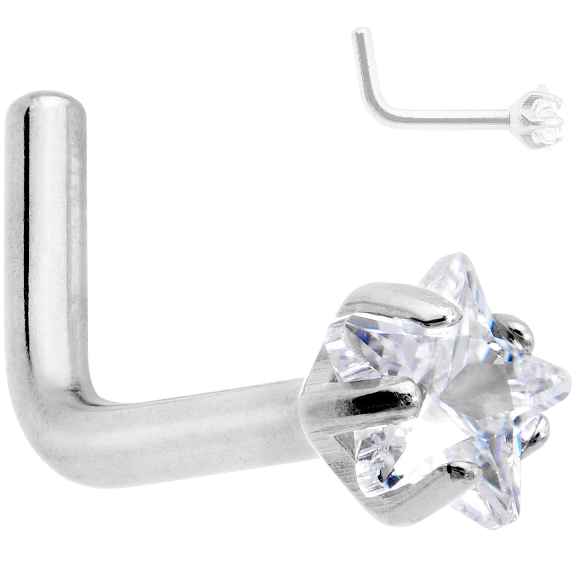 18 Gauge Clear 3mm CZ Star Gem Grade 23 Titanium L Shaped Nose Ring