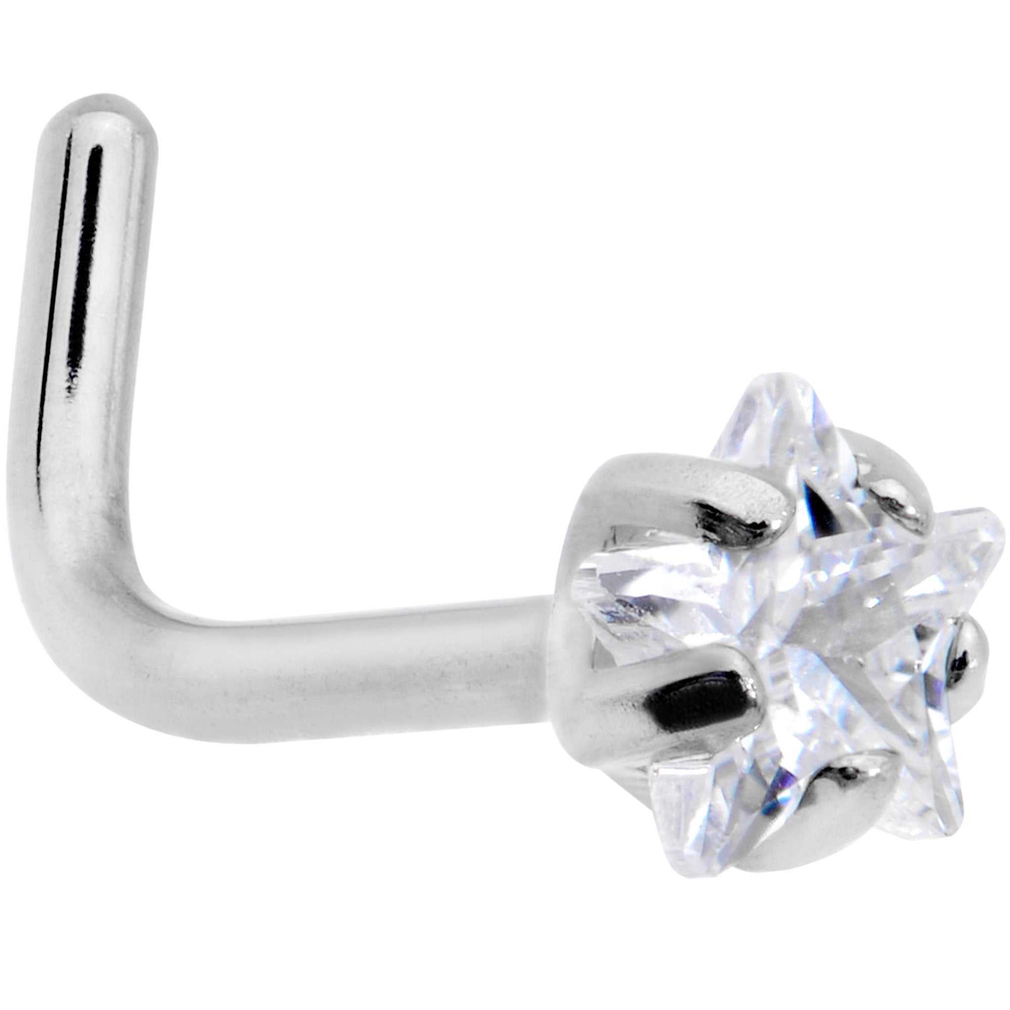 20 Gauge Clear 3mm CZ Star Gem Grade 23 Titanium L Shaped Nose Ring