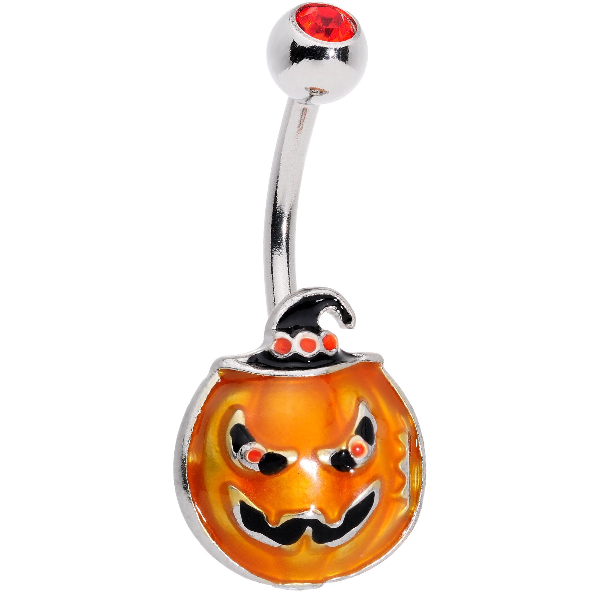 Orange Gem Spooky Jack O Lantern Belly Ring