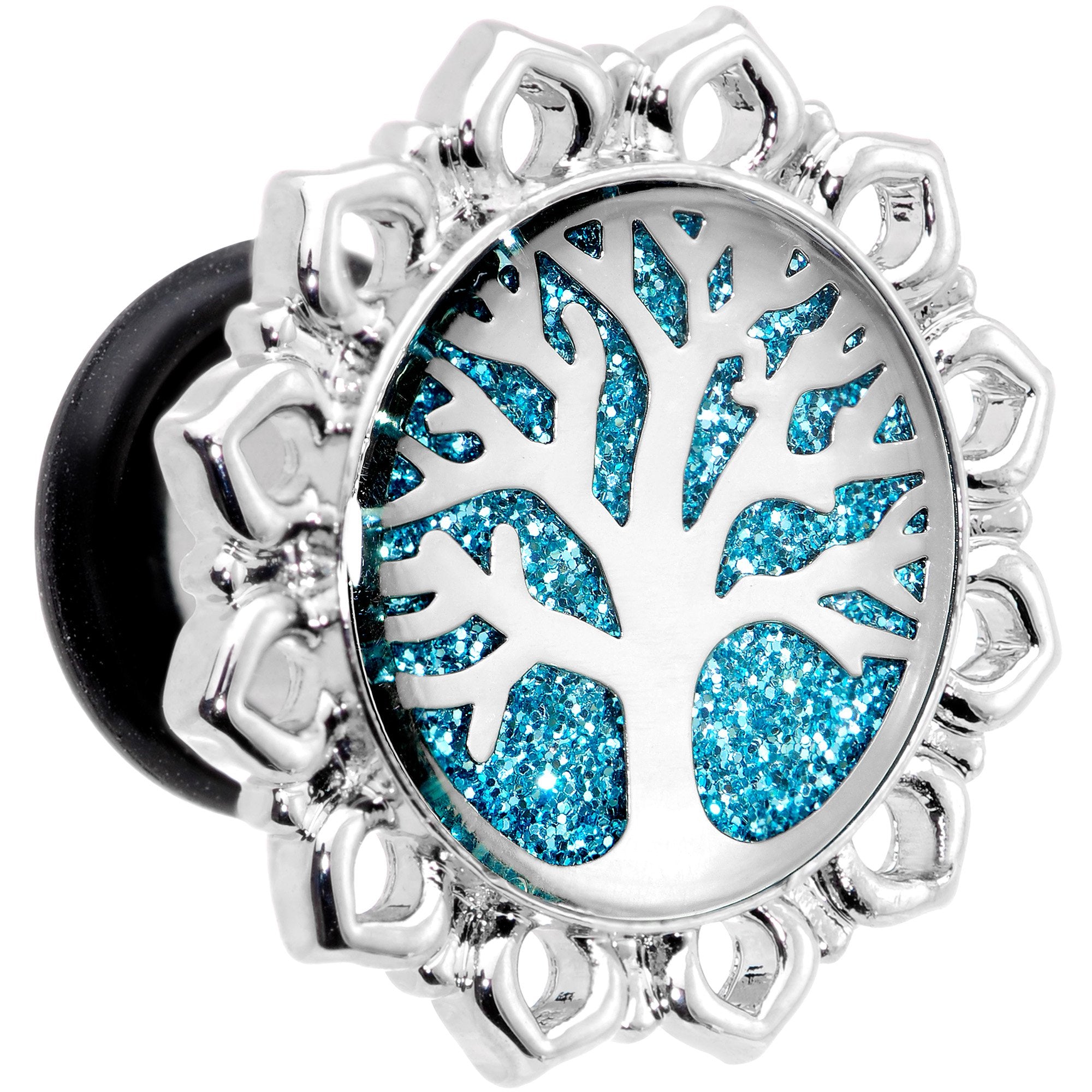 Blue Glitter Inlay Tree of Life Single Flare Plug Set 6mm to 20mm