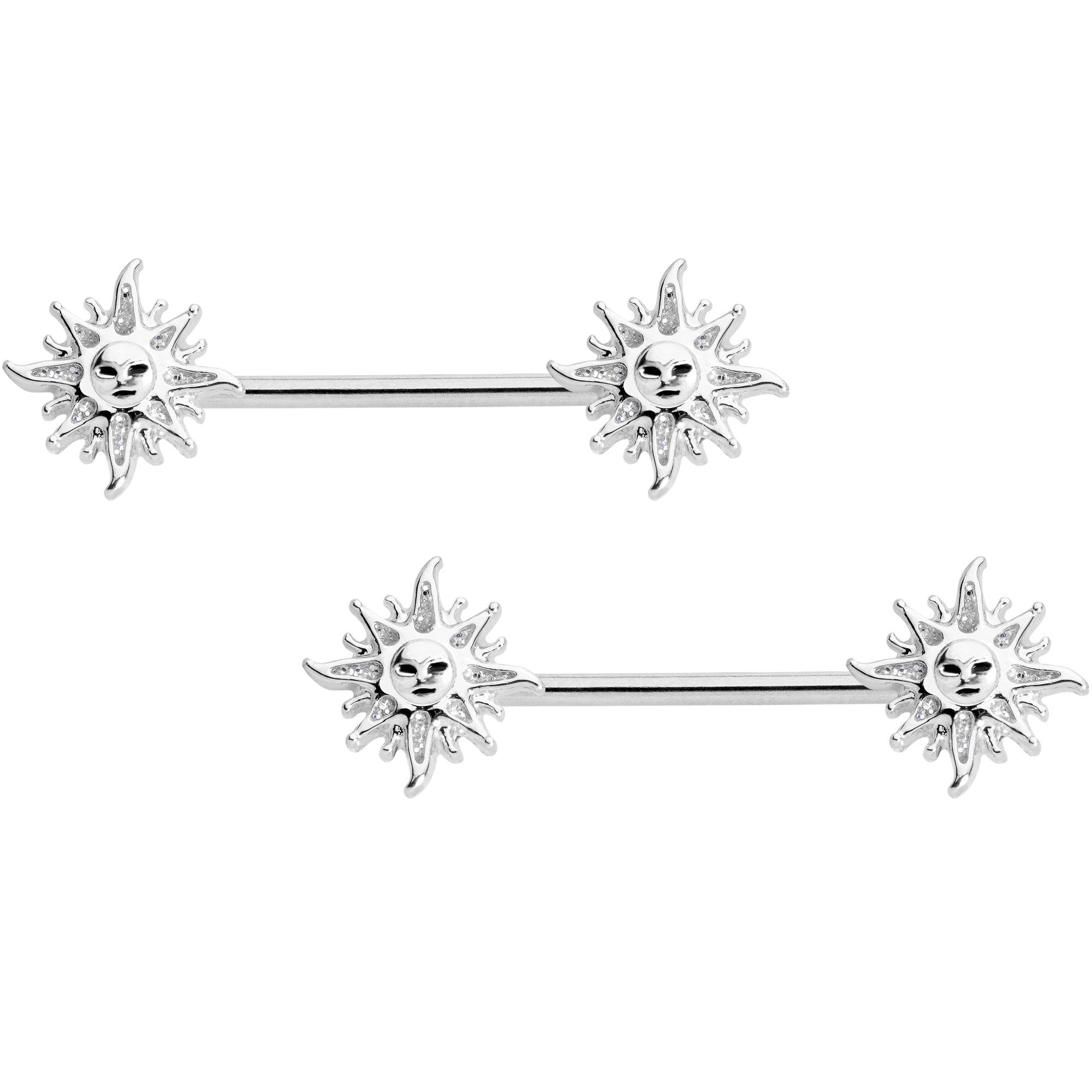 14 Gauge 5/8 Glitter Inlay Sunshine Barbell Nipple Ring Set