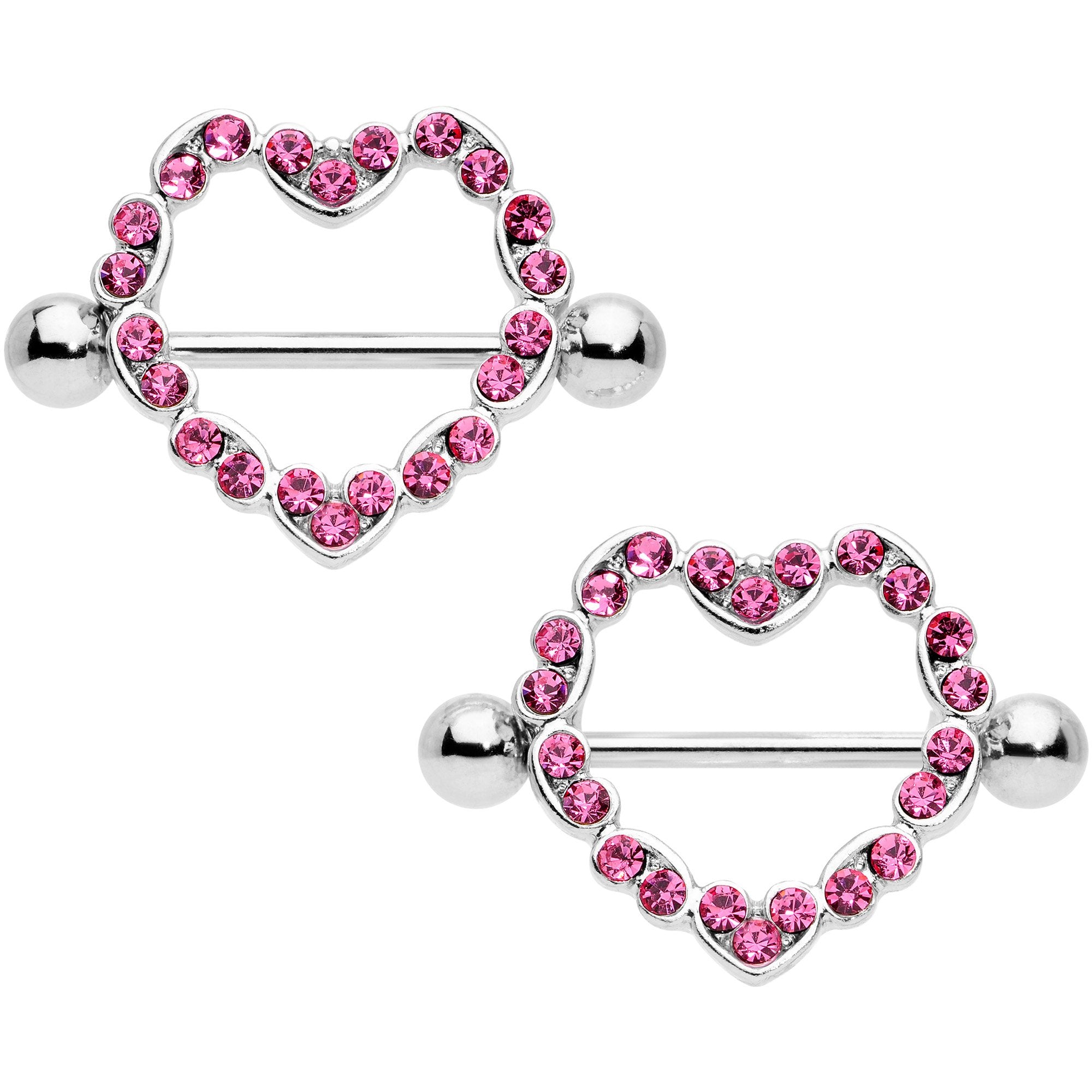 14 Gauge 9/16 Pink Gem Dear Heart Nipple Shield Set