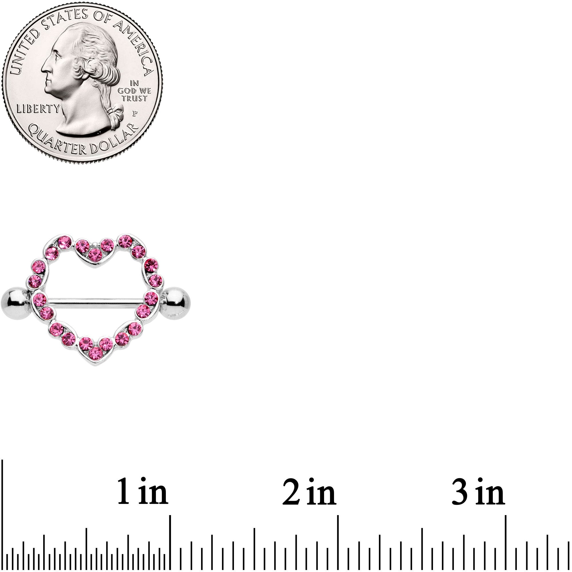 14 Gauge 9/16 Pink Gem Dear Heart Nipple Shield Set