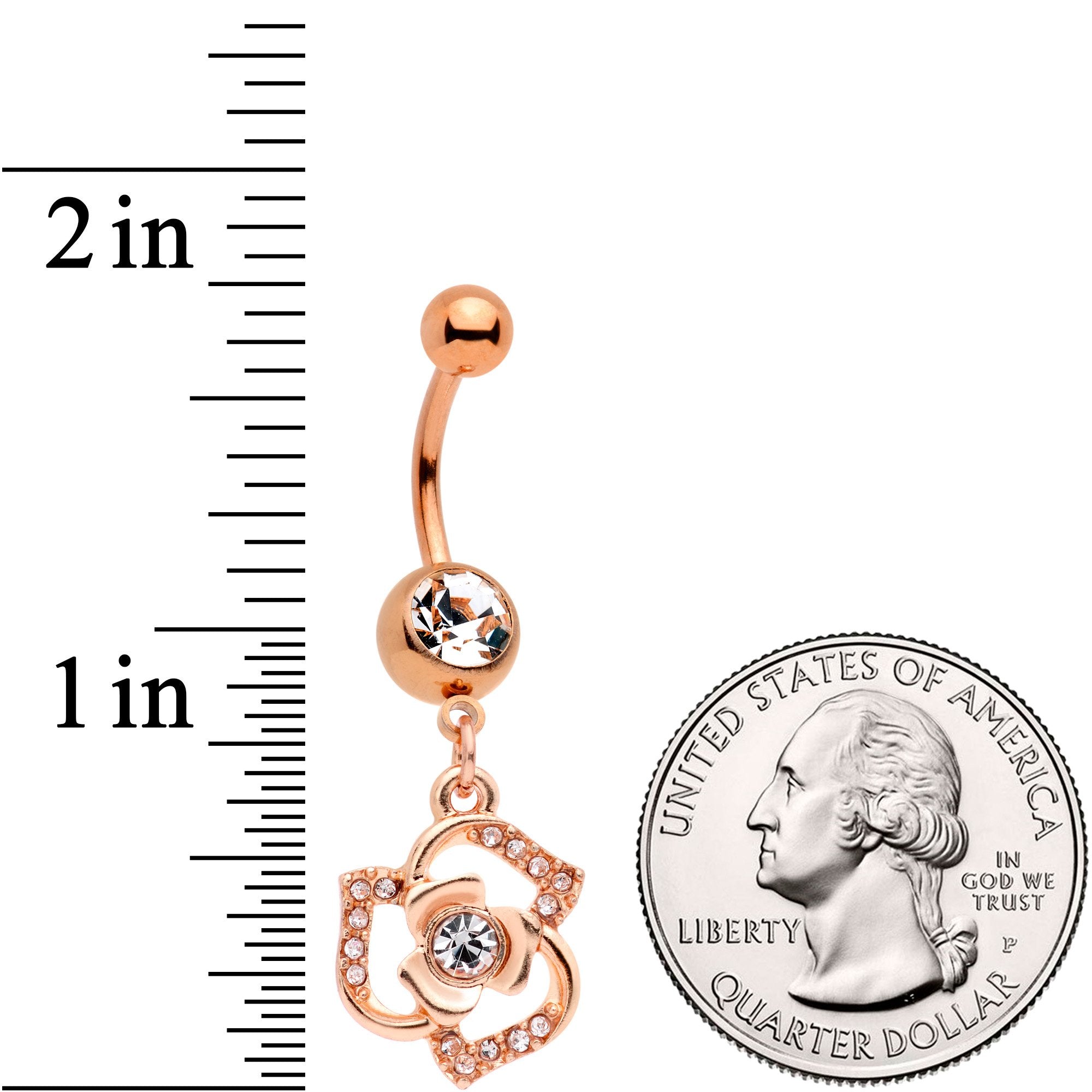 Clear Gem Rose Gold Tone Single Rose Dangle Belly Ring