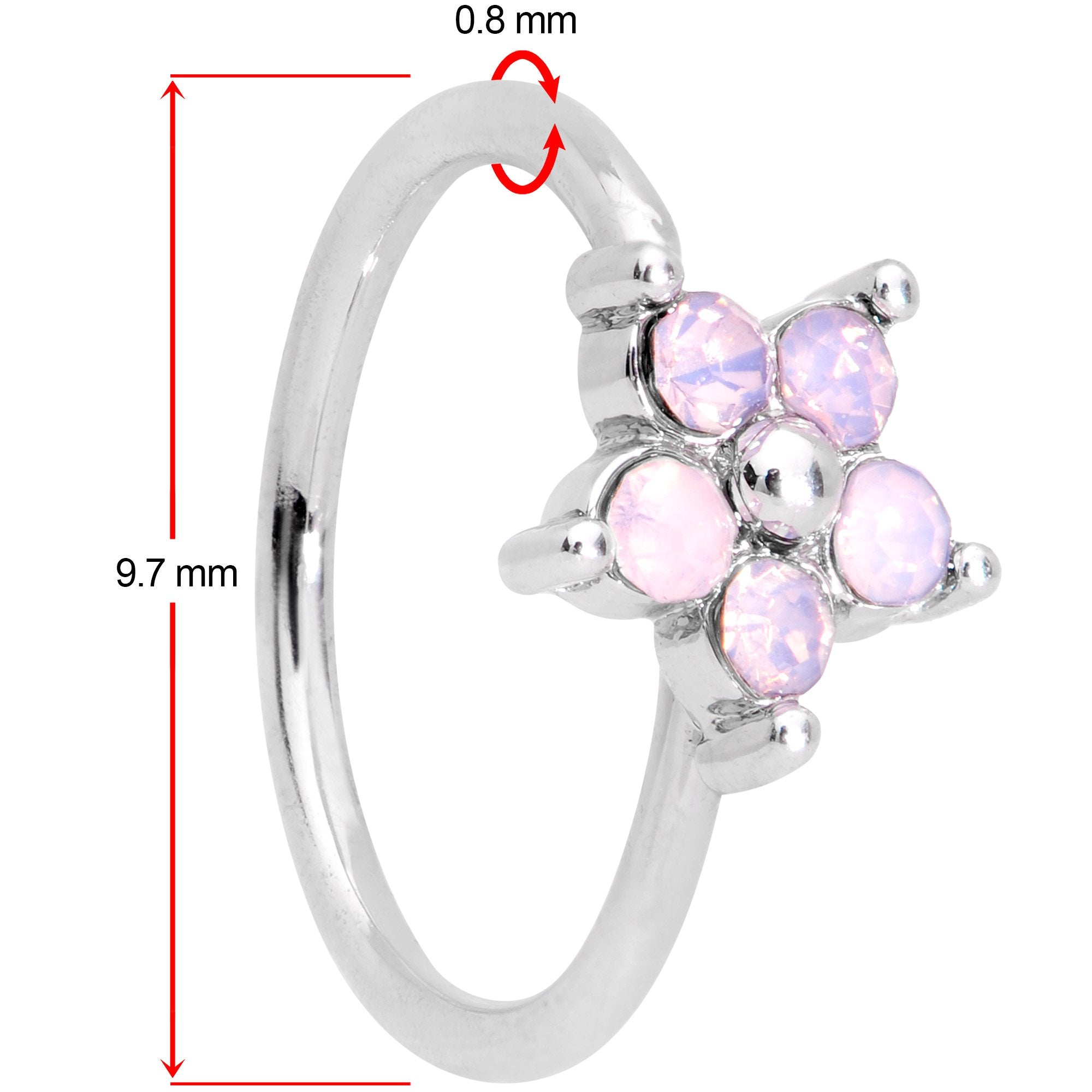 20 Gauge 5/16 Pink Faux Opal Flower Seamless Circular Ring