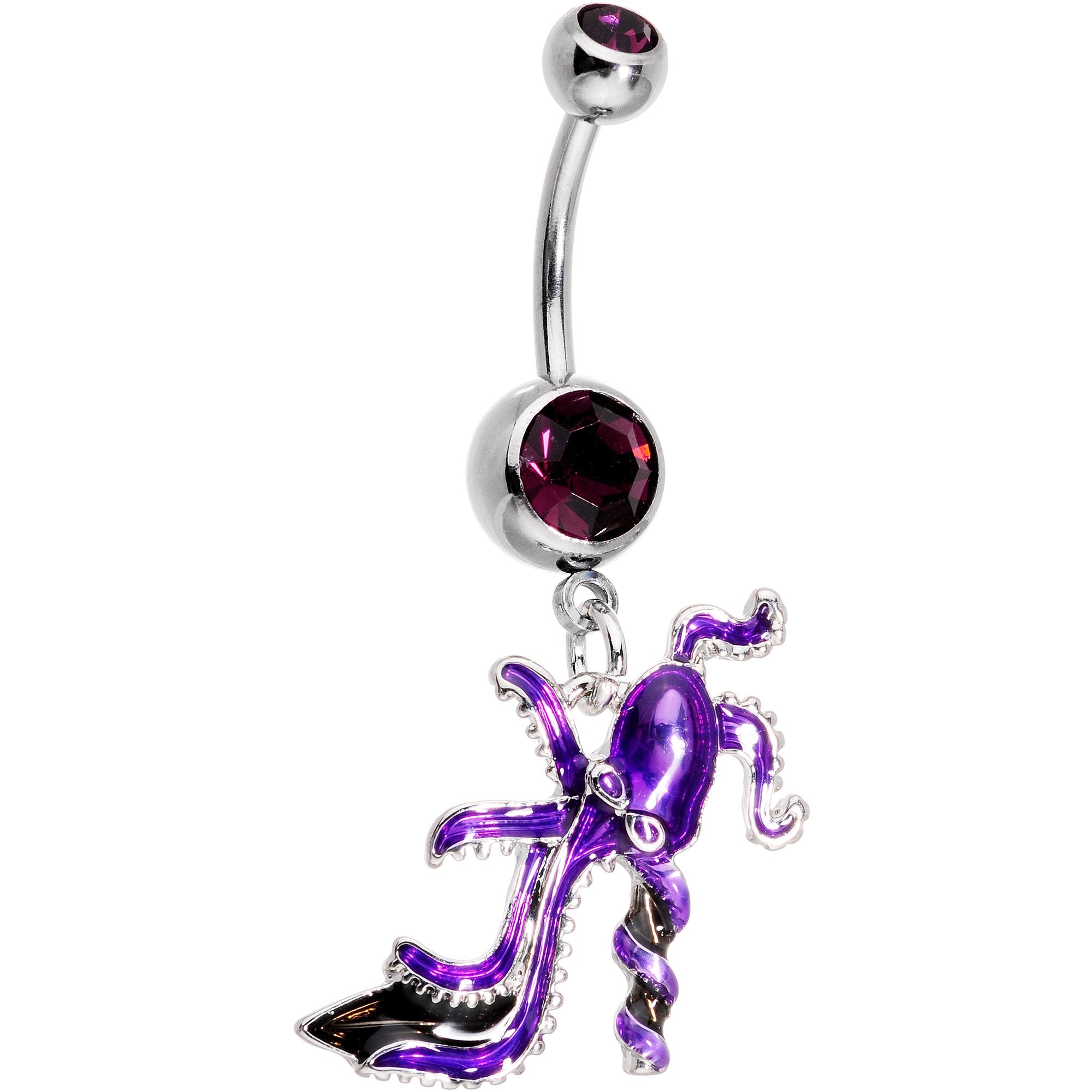 Purple Gem High Heel Octopus Dangle Belly Ring