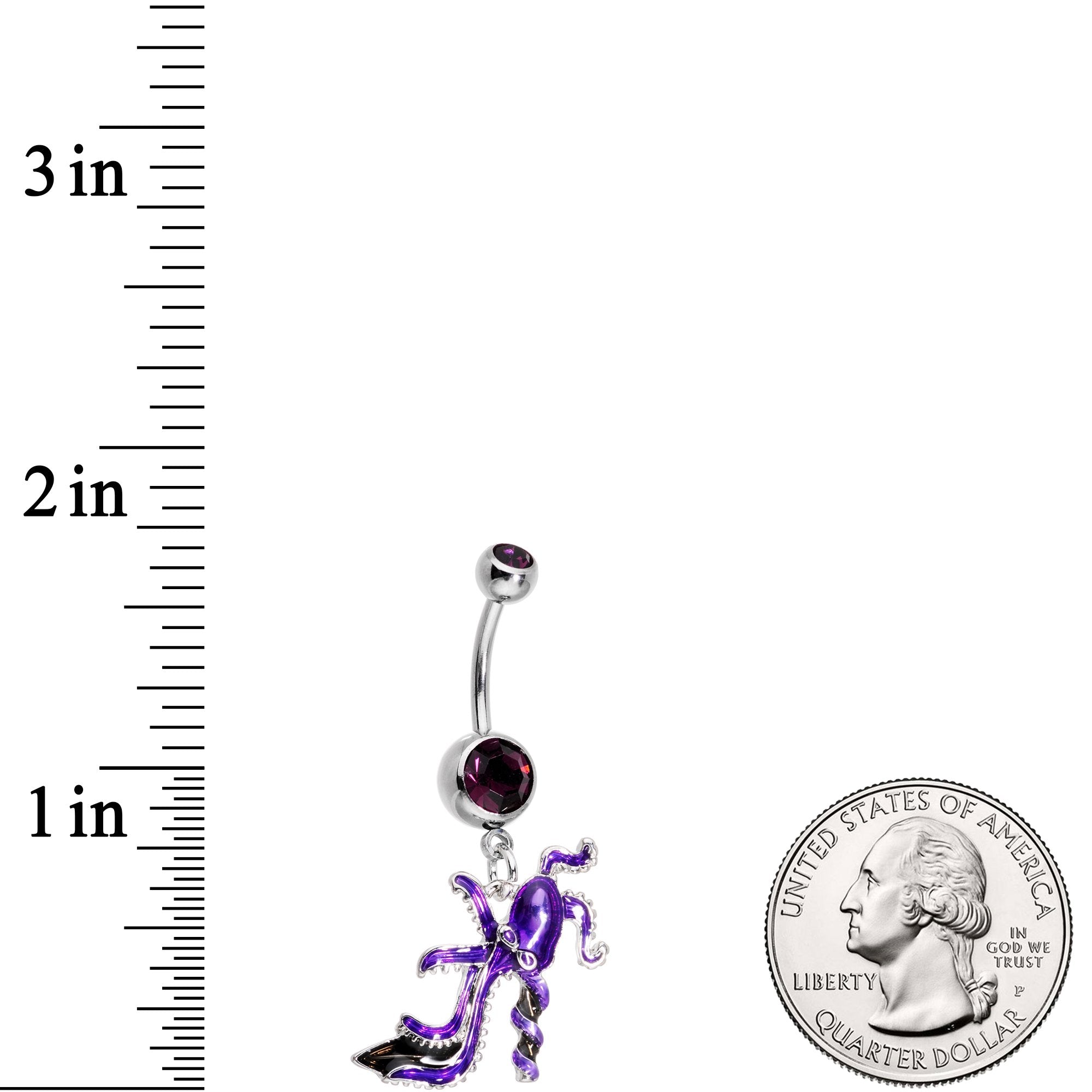 Purple Gem High Heel Octopus Dangle Belly Ring