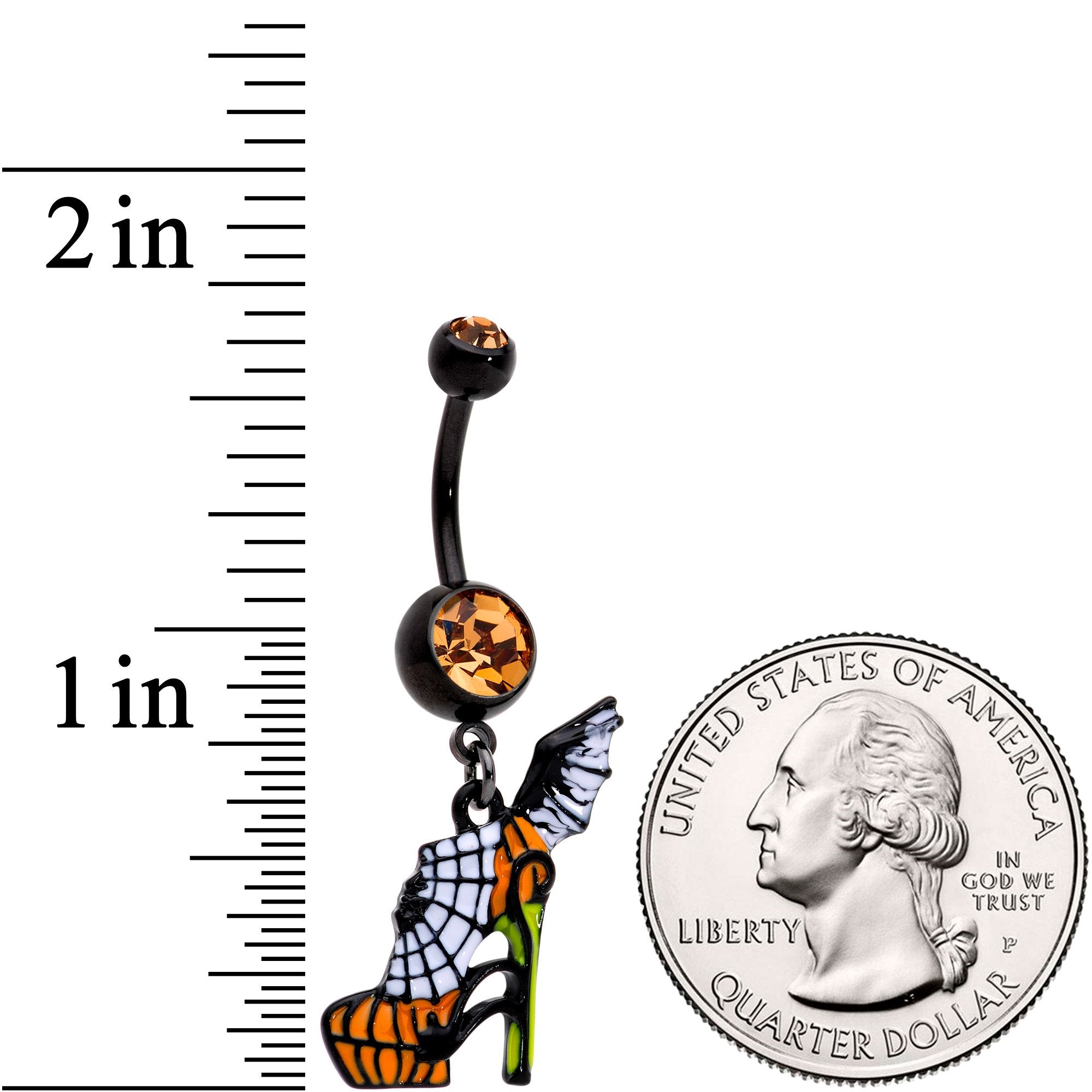 Orange Gem Black Halloween Batty Spider Stiletto Dangle Belly Ring