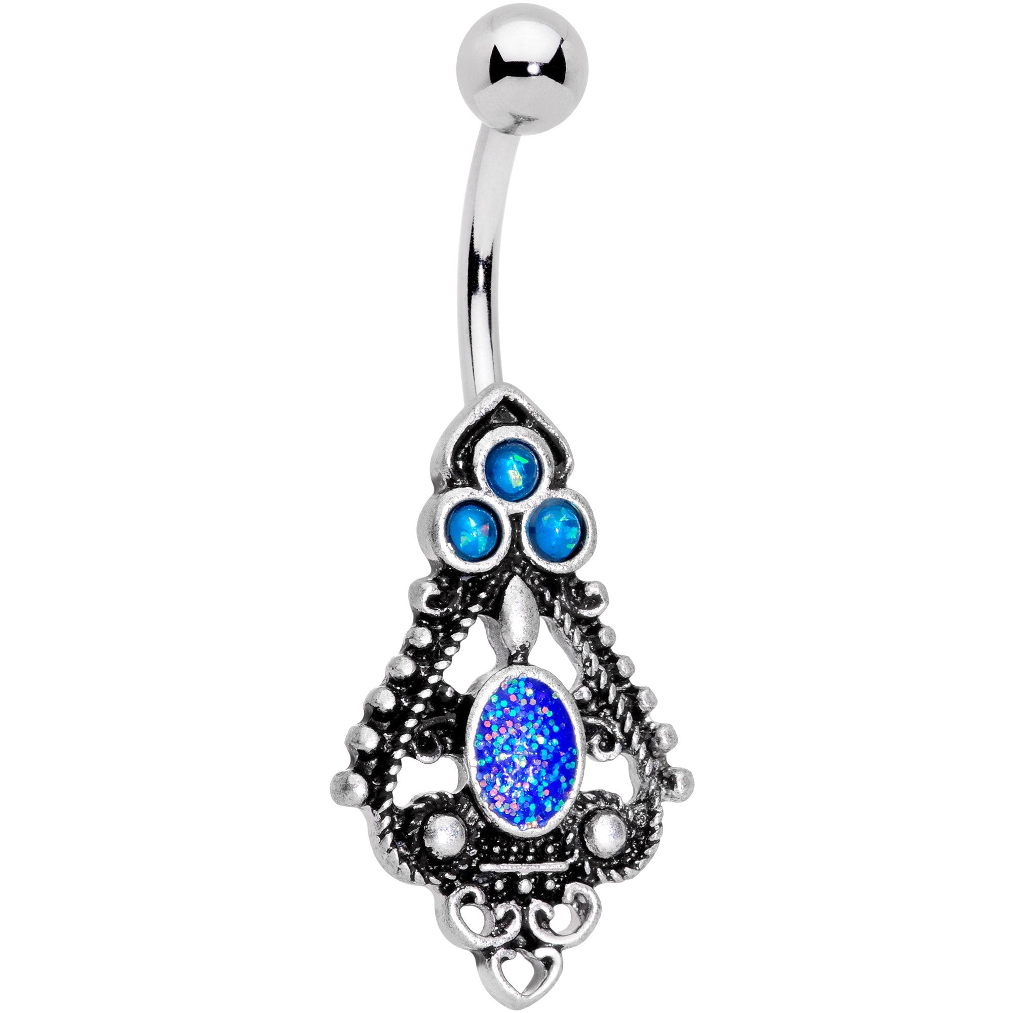 Blue Faux Druzy Baroque Teardrop Dangle Belly Ring