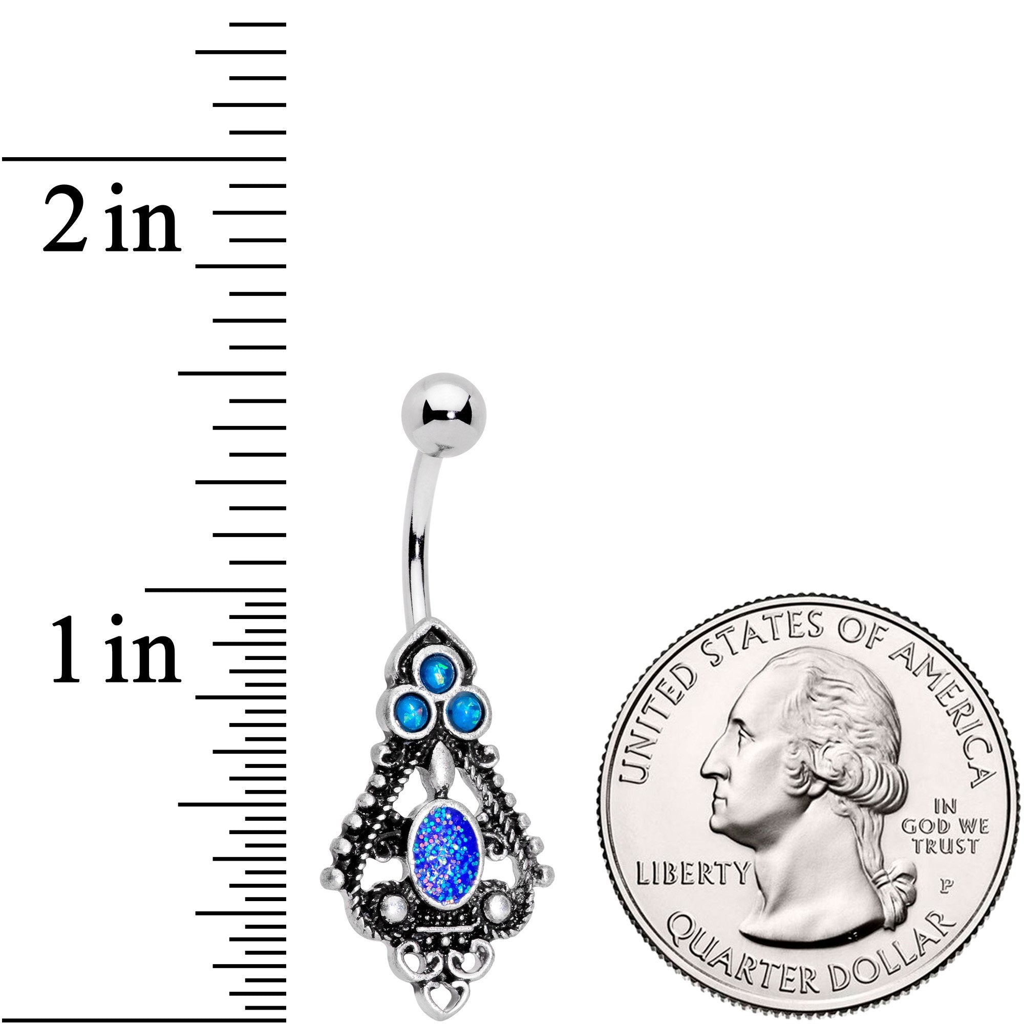 Blue Faux Druzy Baroque Teardrop Dangle Belly Ring