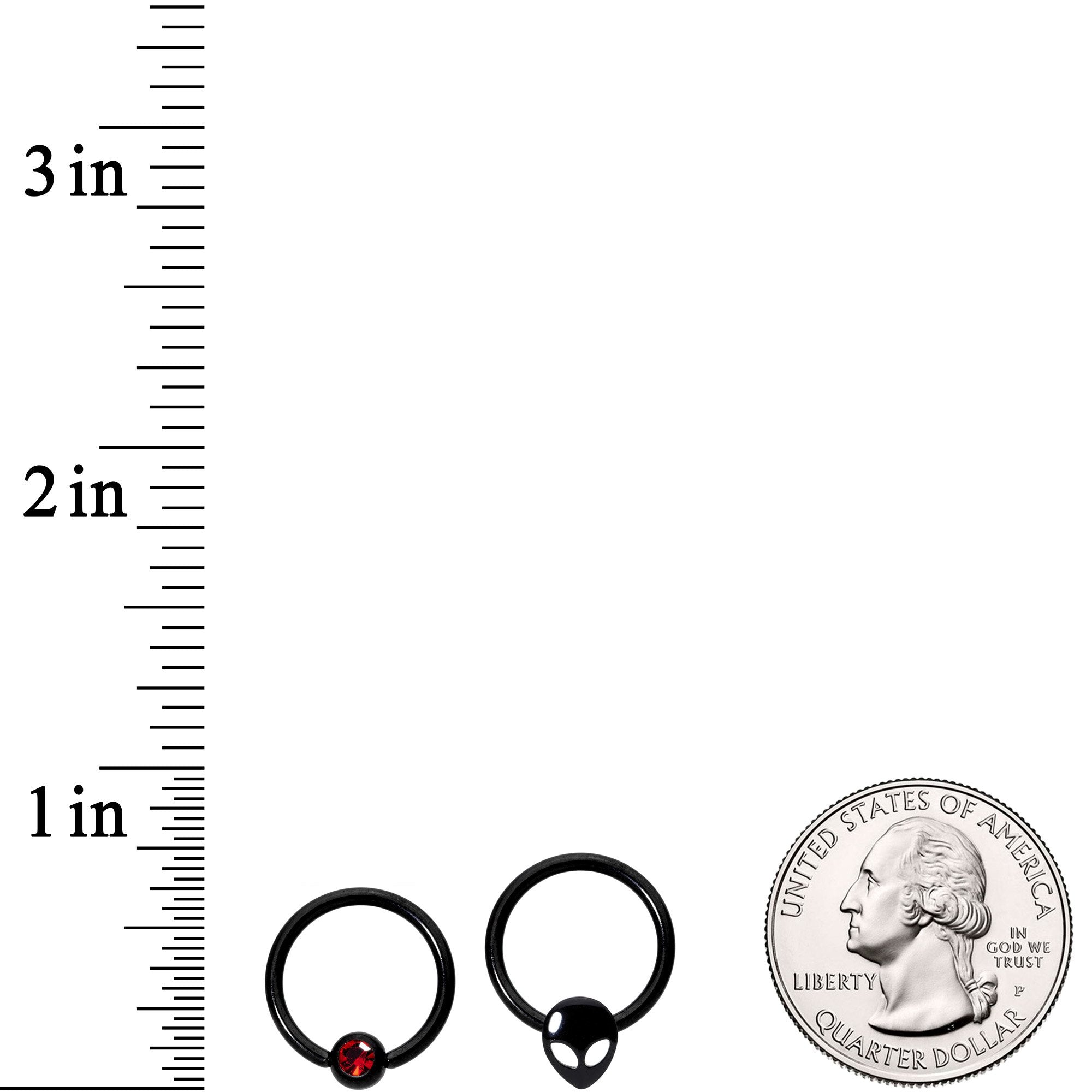 14 Gauge 13mm Red Gem Alien Black BCR Captive Nipple Ring Set Of 4