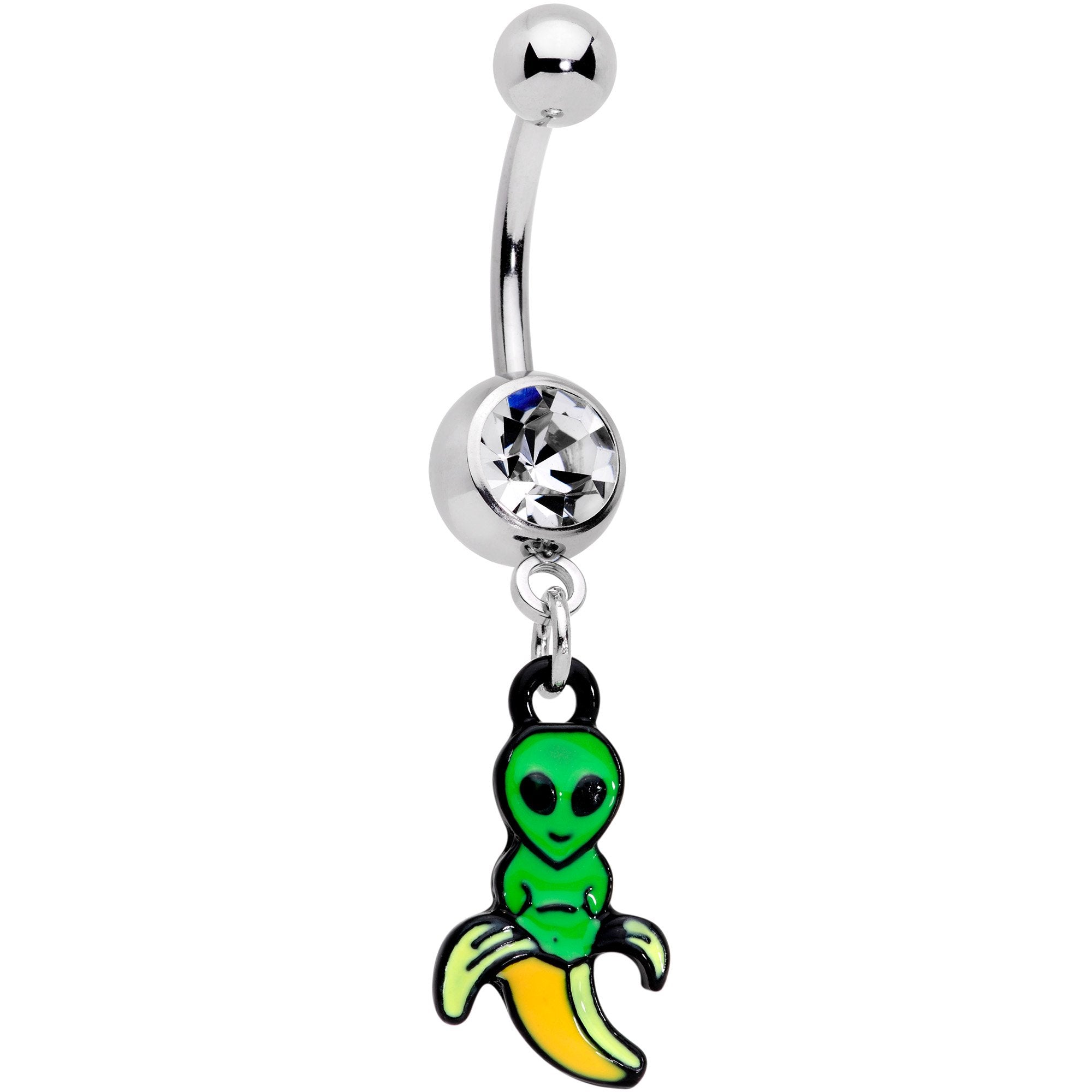 Clear Gem An Appealing Little Banana Alien Dangle Belly Ring