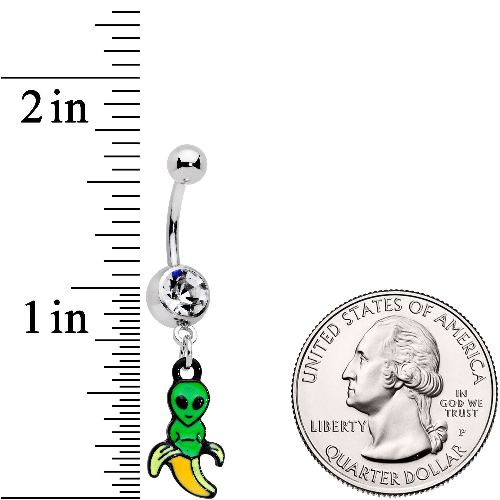 Clear Gem An Appealing Little Banana Alien Dangle Belly Ring