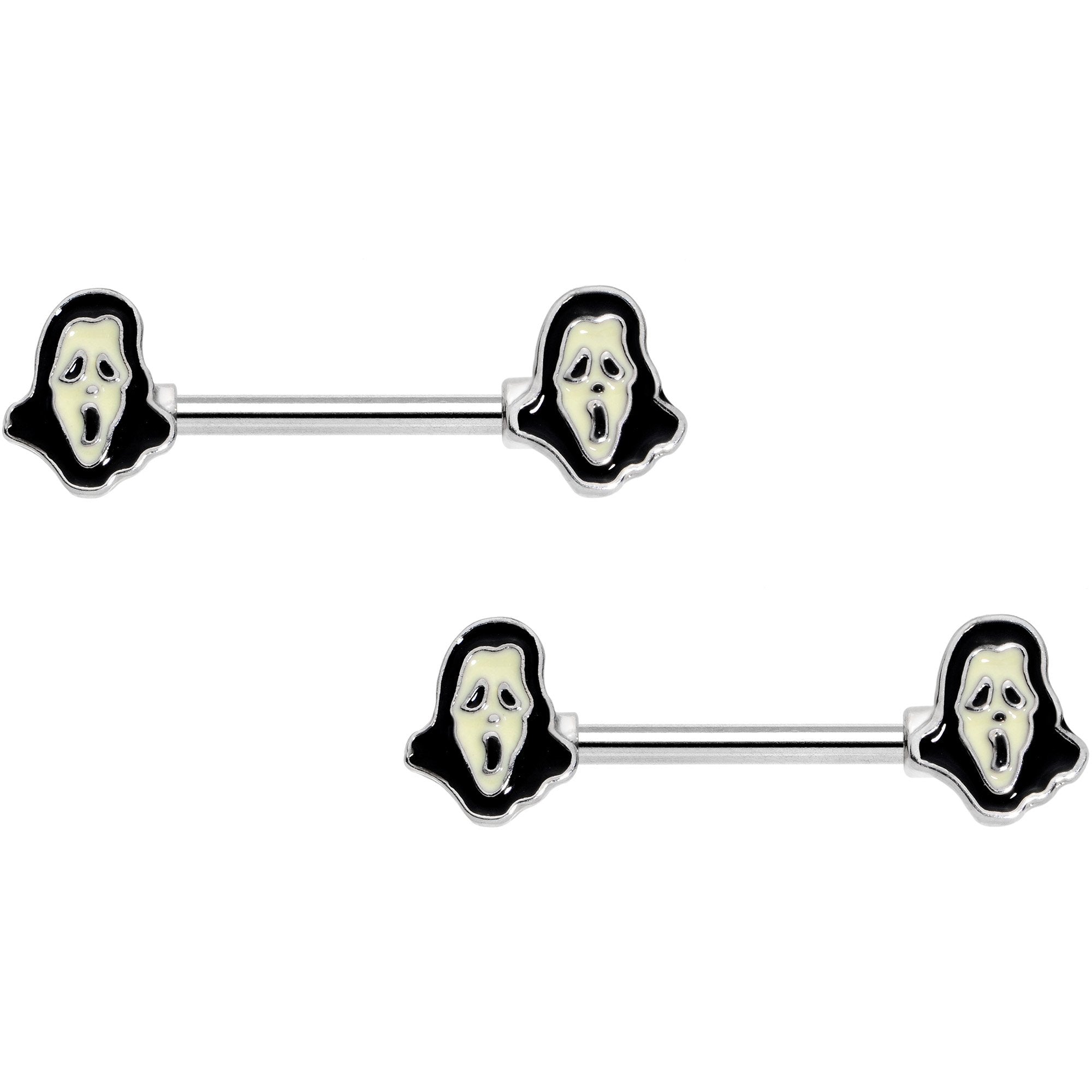 14 Gauge 9/16 Glow in the Dark Scream for Me Barbell Nipple Ring Set