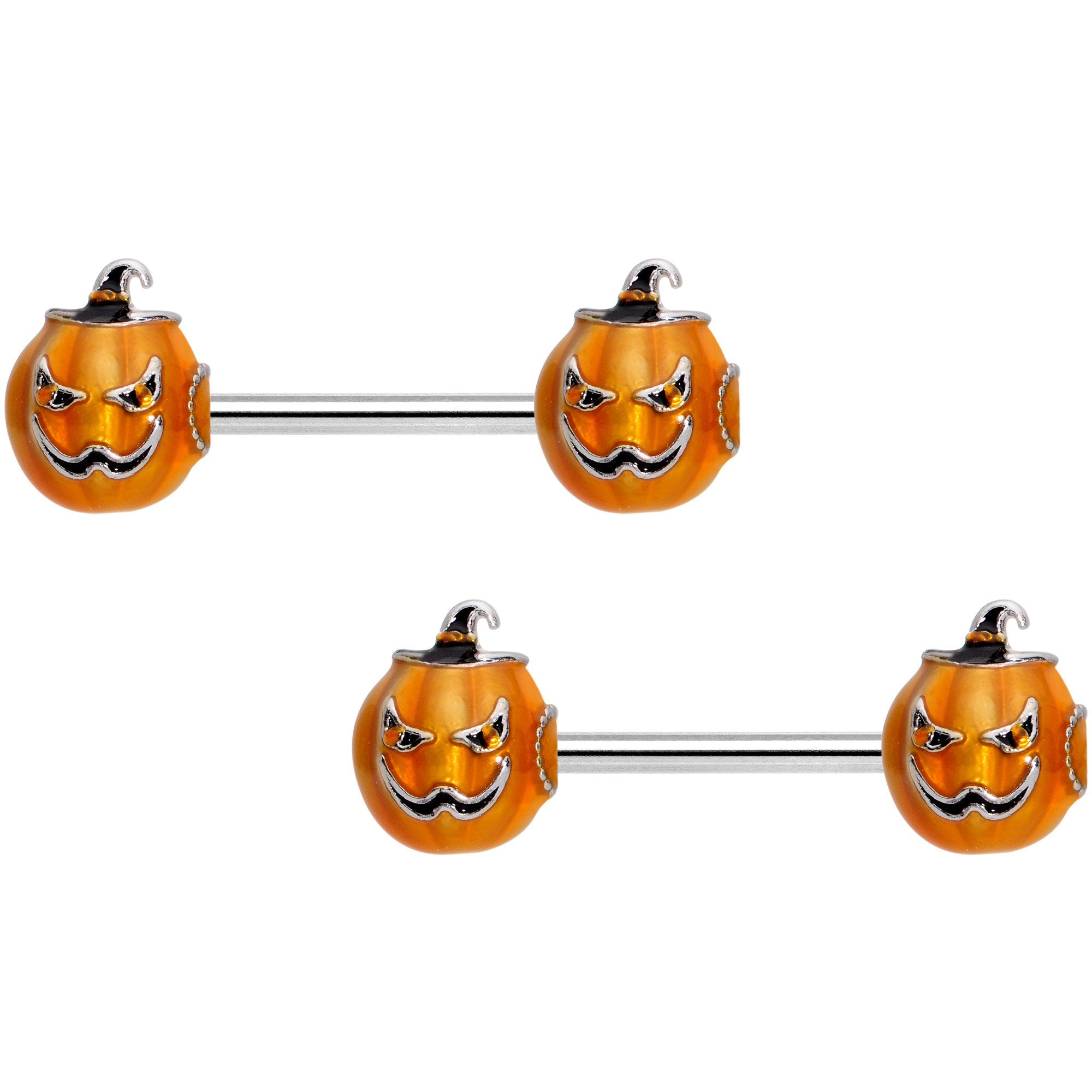 14 Gauge 9/16 Sinister Jack O Lantern Barbell Nipple Ring Set