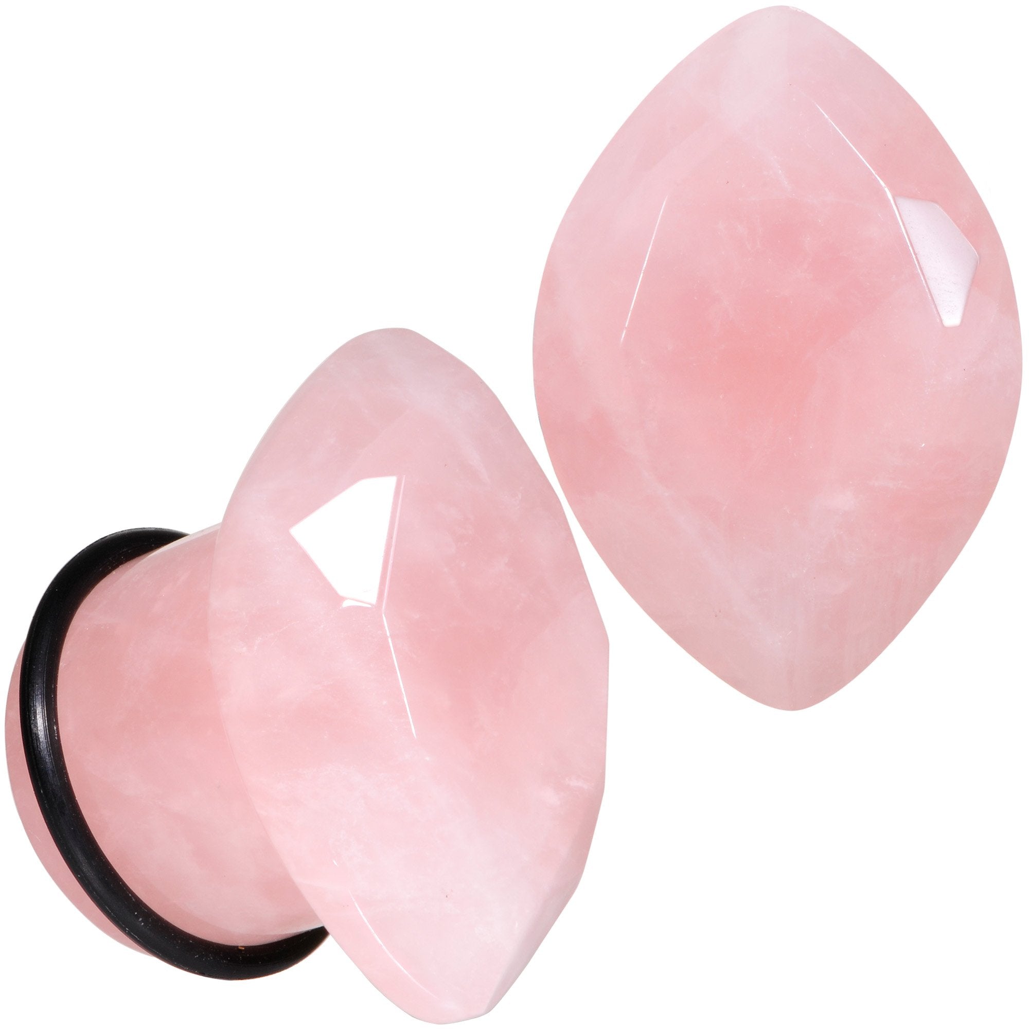 Rose Quartz Faceted Single Flare Plug Set 6mm to 25mm Sizes