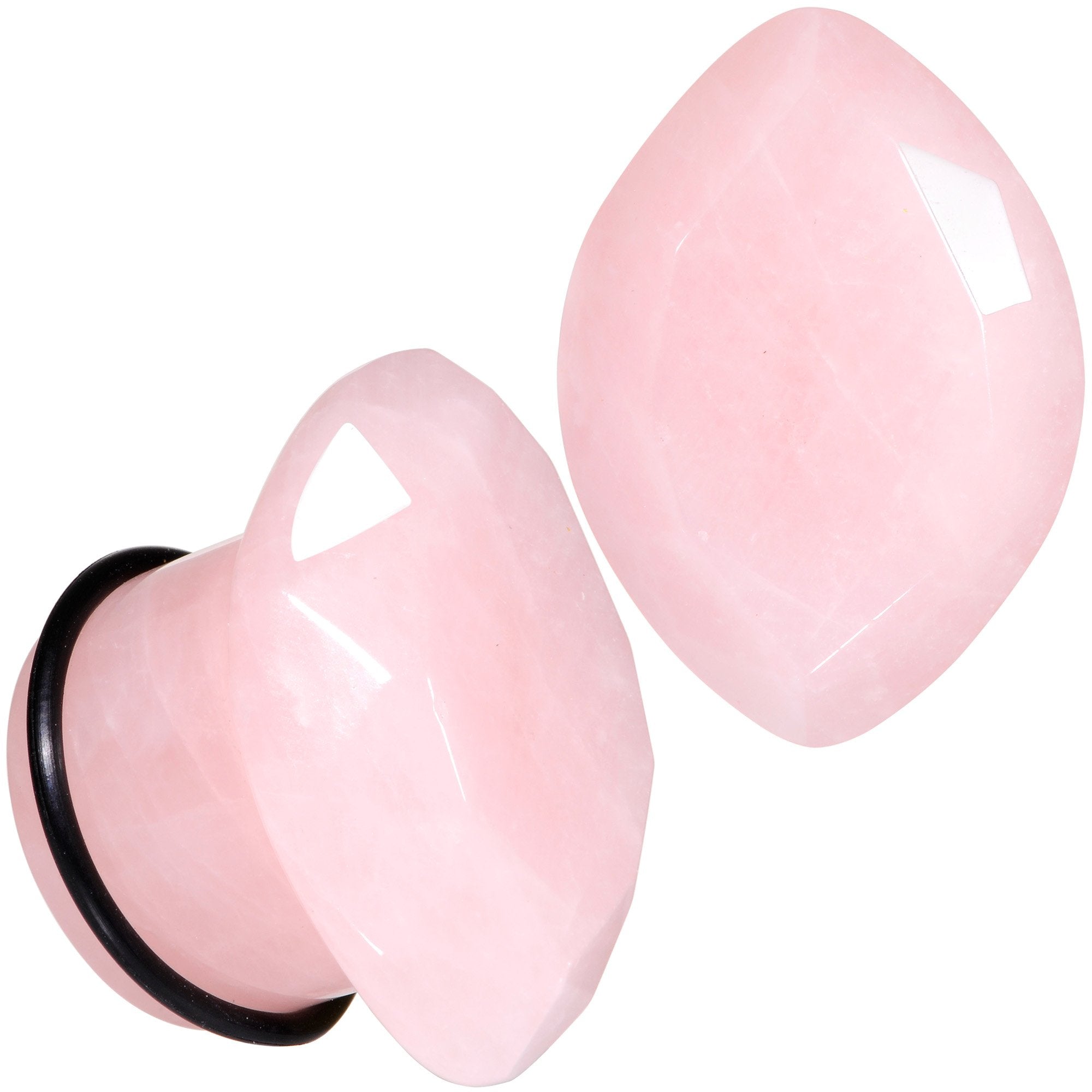 Rose Quartz Faceted Single Flare Plug Set 6mm to 25mm Sizes