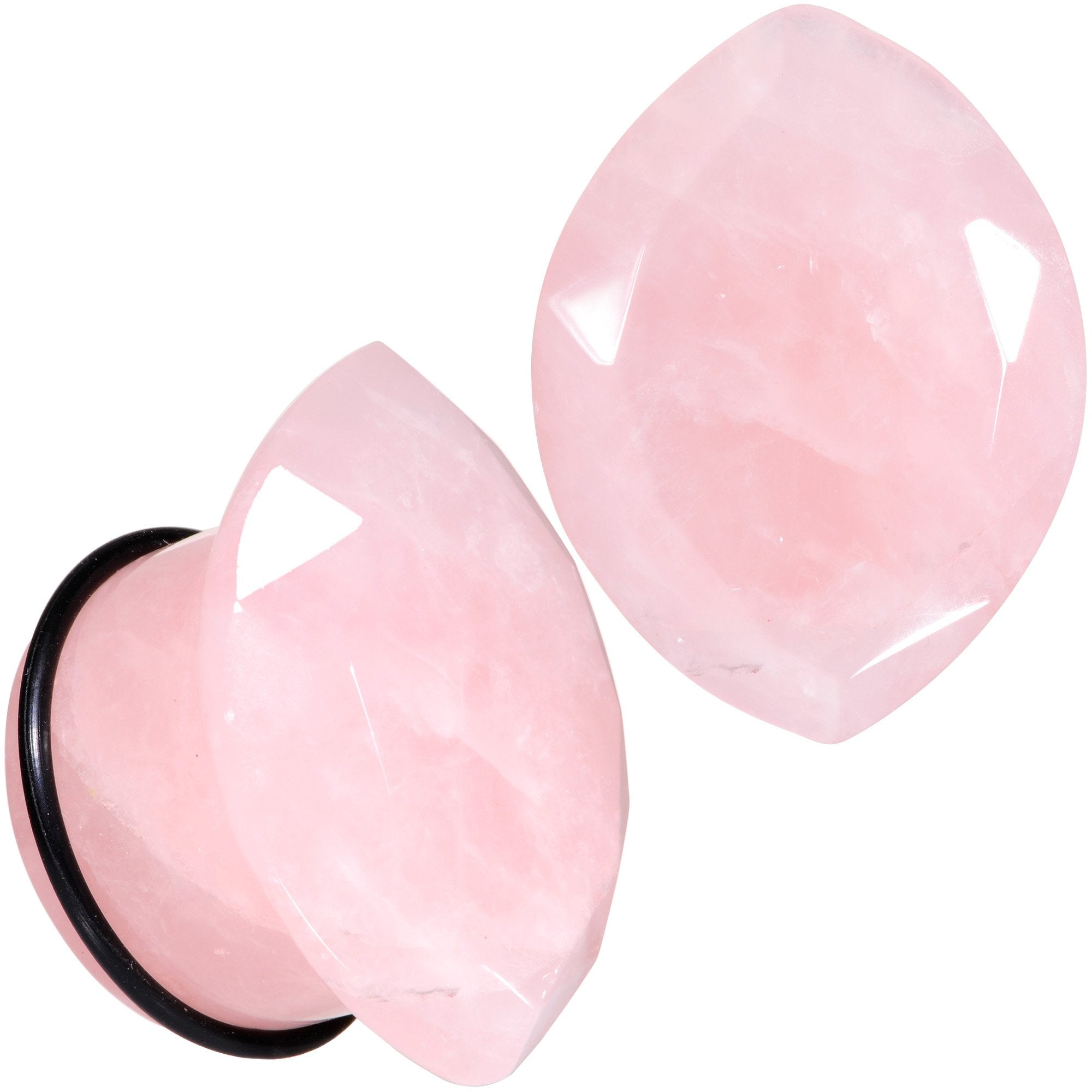 Rose Quartz Faceted Single Flare Plug Set 6mm to 25mm Sizes